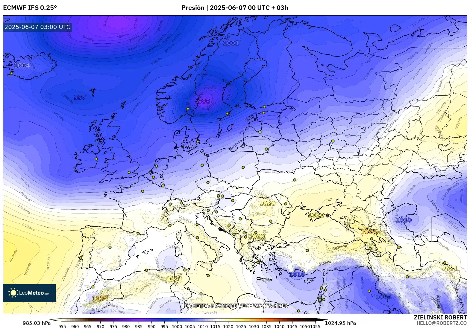 ECMWF IFS 0.25° model - Europa, Presión
