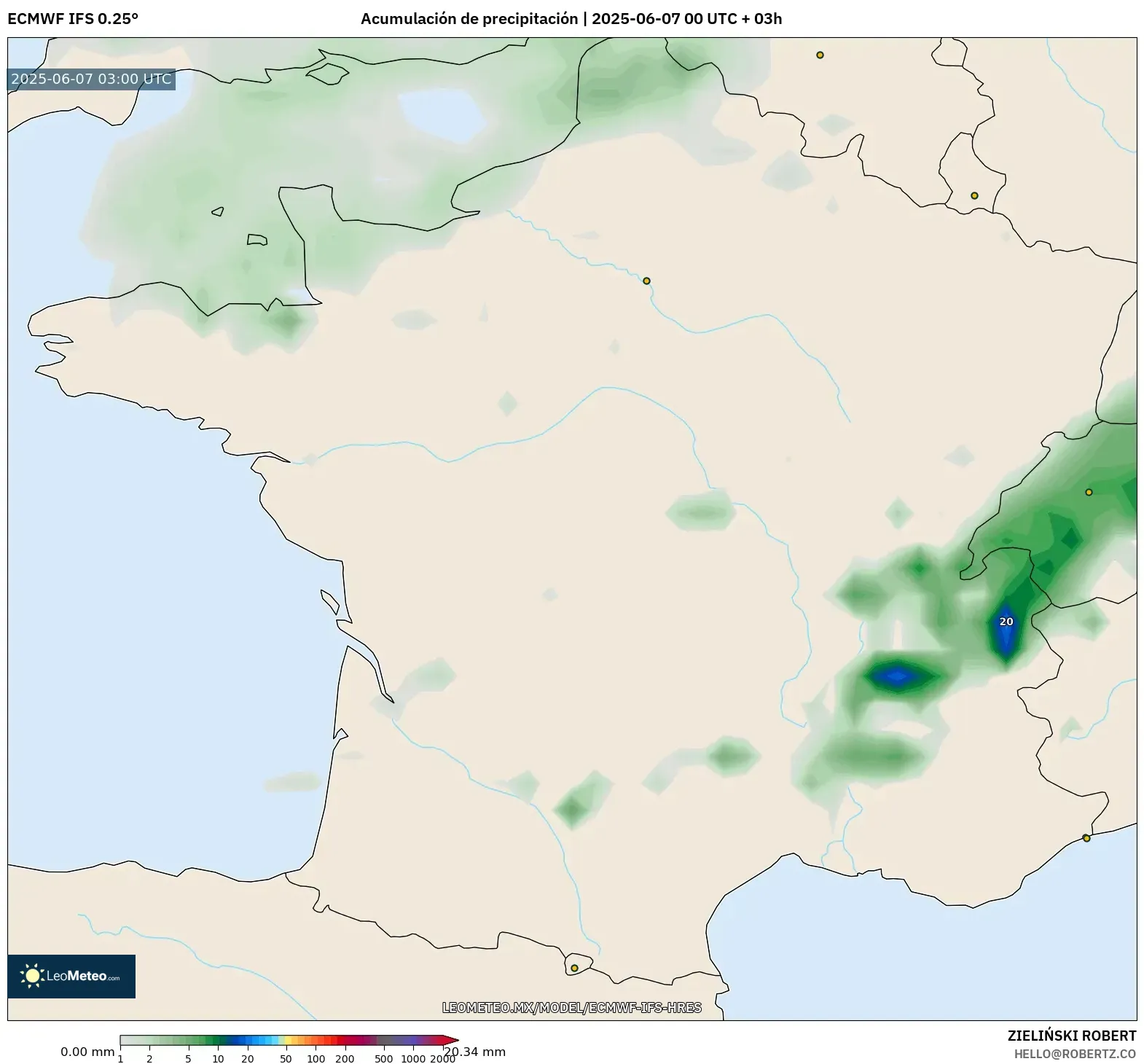 ECMWF IFS 0.25° model - Francia, Acumulación de precipitación ECMWF IFS 0.25° model - Francia, Acumulación de precipitación