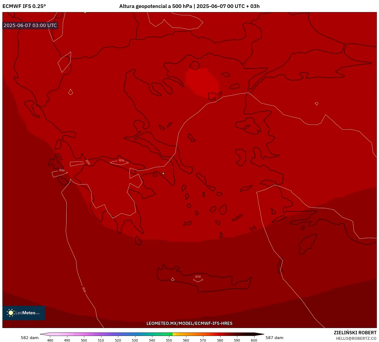 ECMWF IFS 0.25° model - Grecia, Altura geopotencial a 500 hPa ECMWF IFS 0.25° model - Grecia, Altura geopotencial a 500 hPa