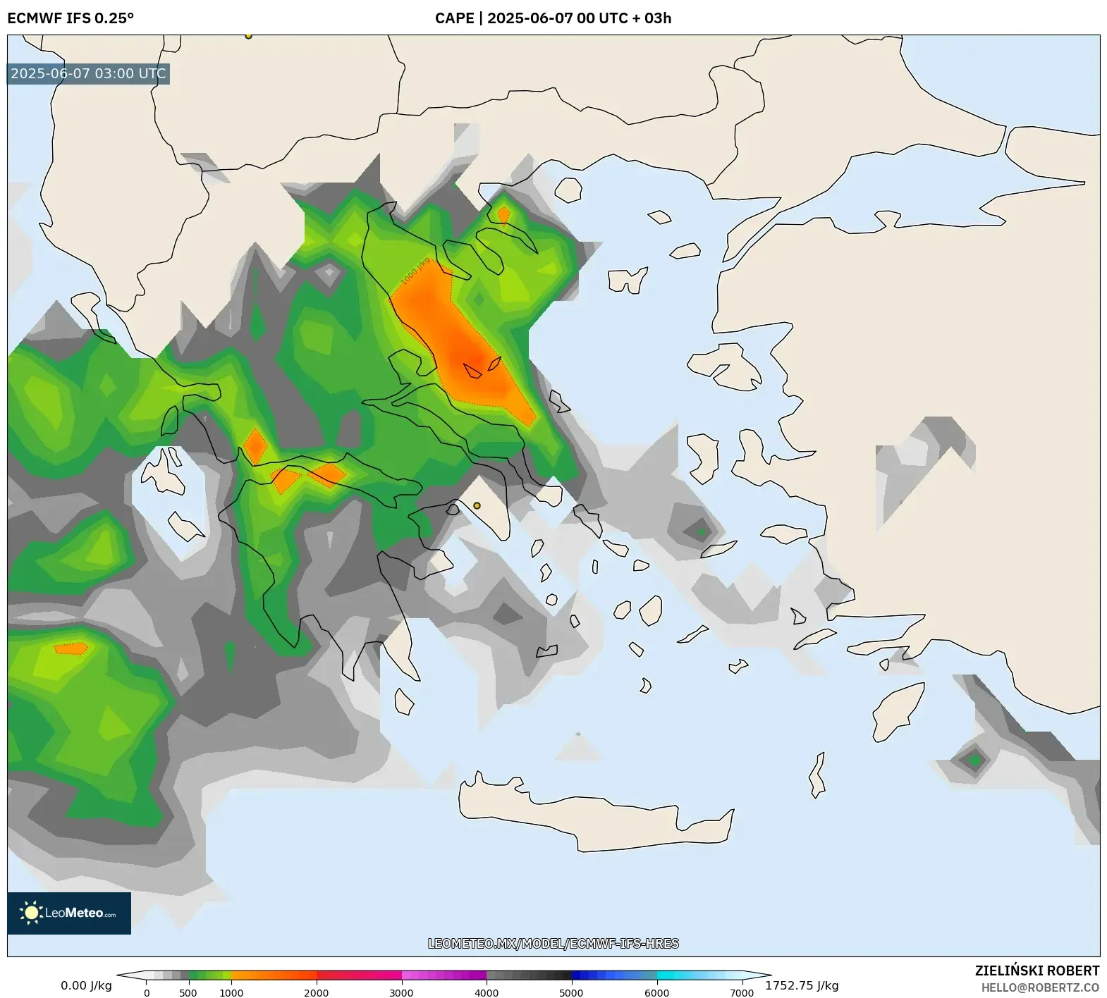 ECMWF IFS 0.25° model - Grecia, CAPE