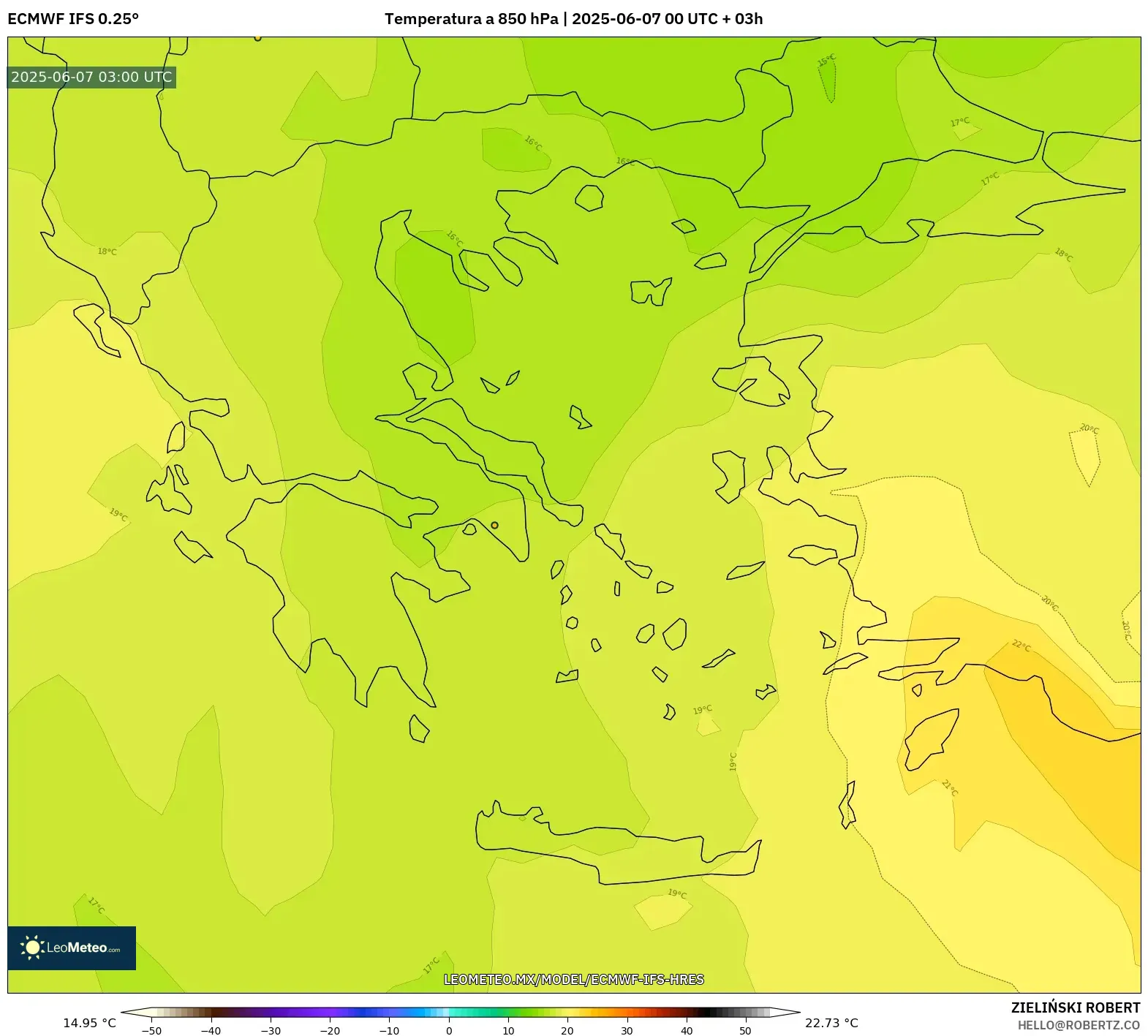 ECMWF IFS 0.25° model - Grecia, Temperatura a 850 hPa ECMWF IFS 0.25° model - Grecia, Temperatura a 850 hPa