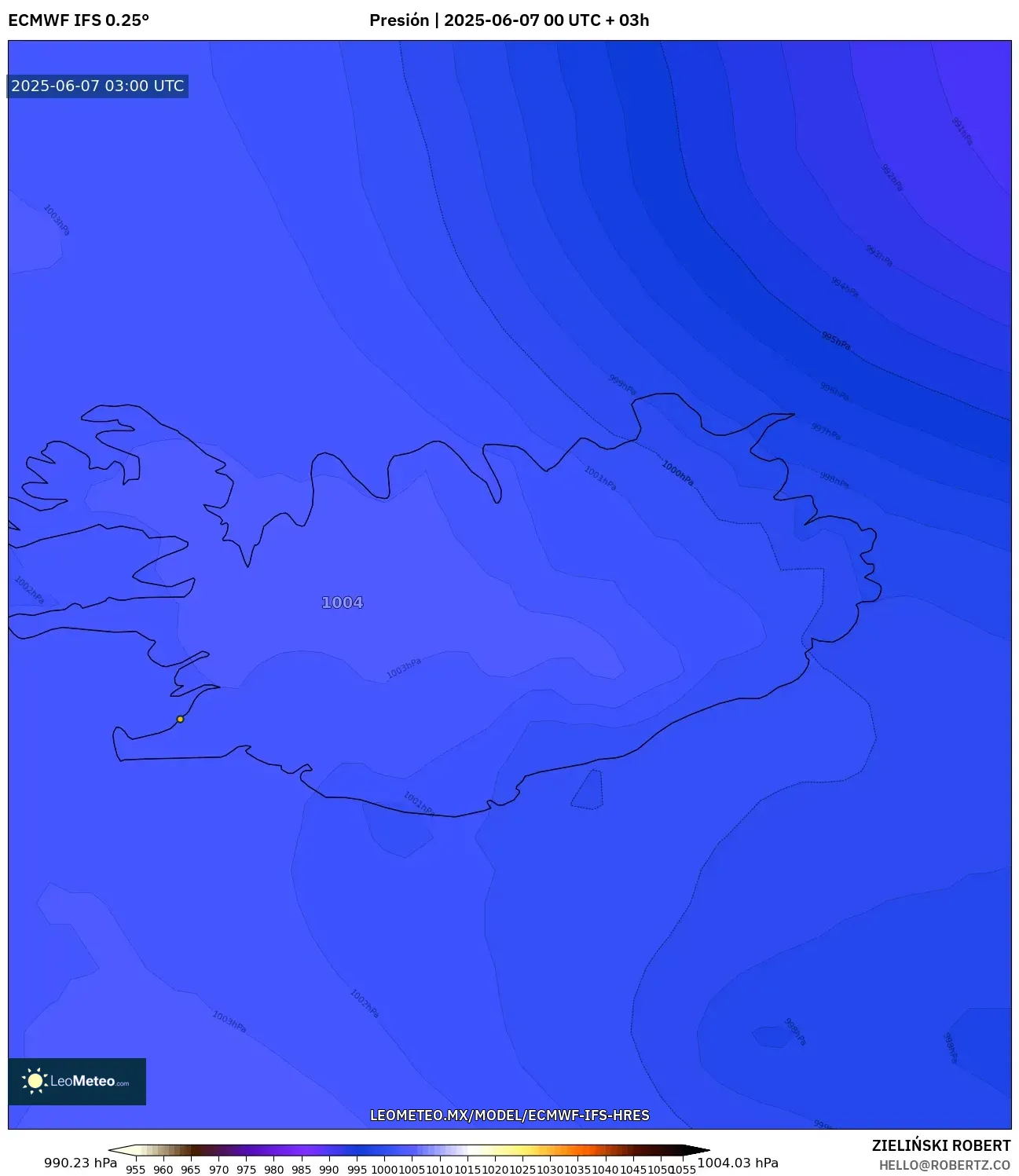 ECMWF IFS 0.25° model - Islandia, Presión ECMWF IFS 0.25° model - Islandia, Presión