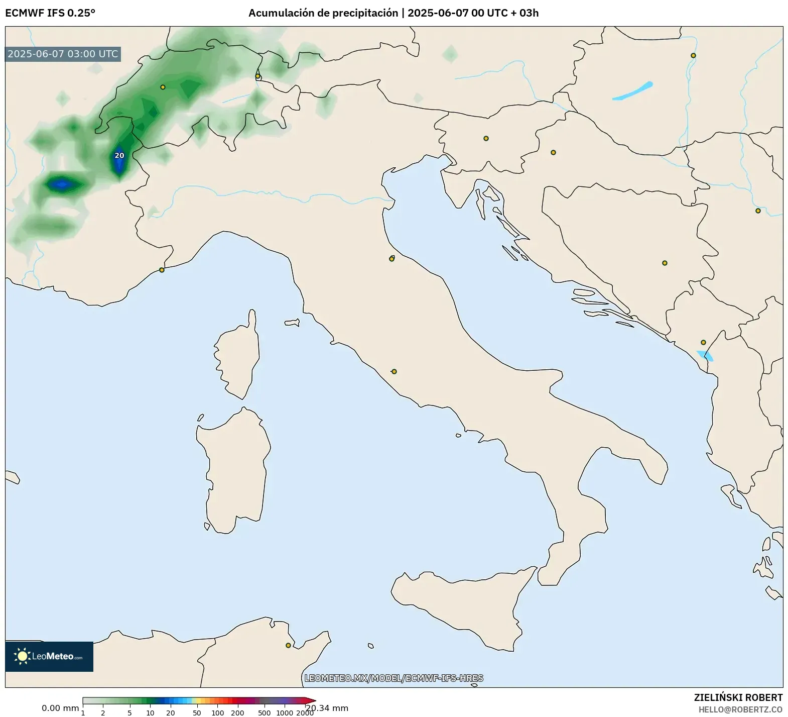ECMWF IFS 0.25° model - Italia, Acumulación de precipitación ECMWF IFS 0.25° model - Italia, Acumulación de precipitación
