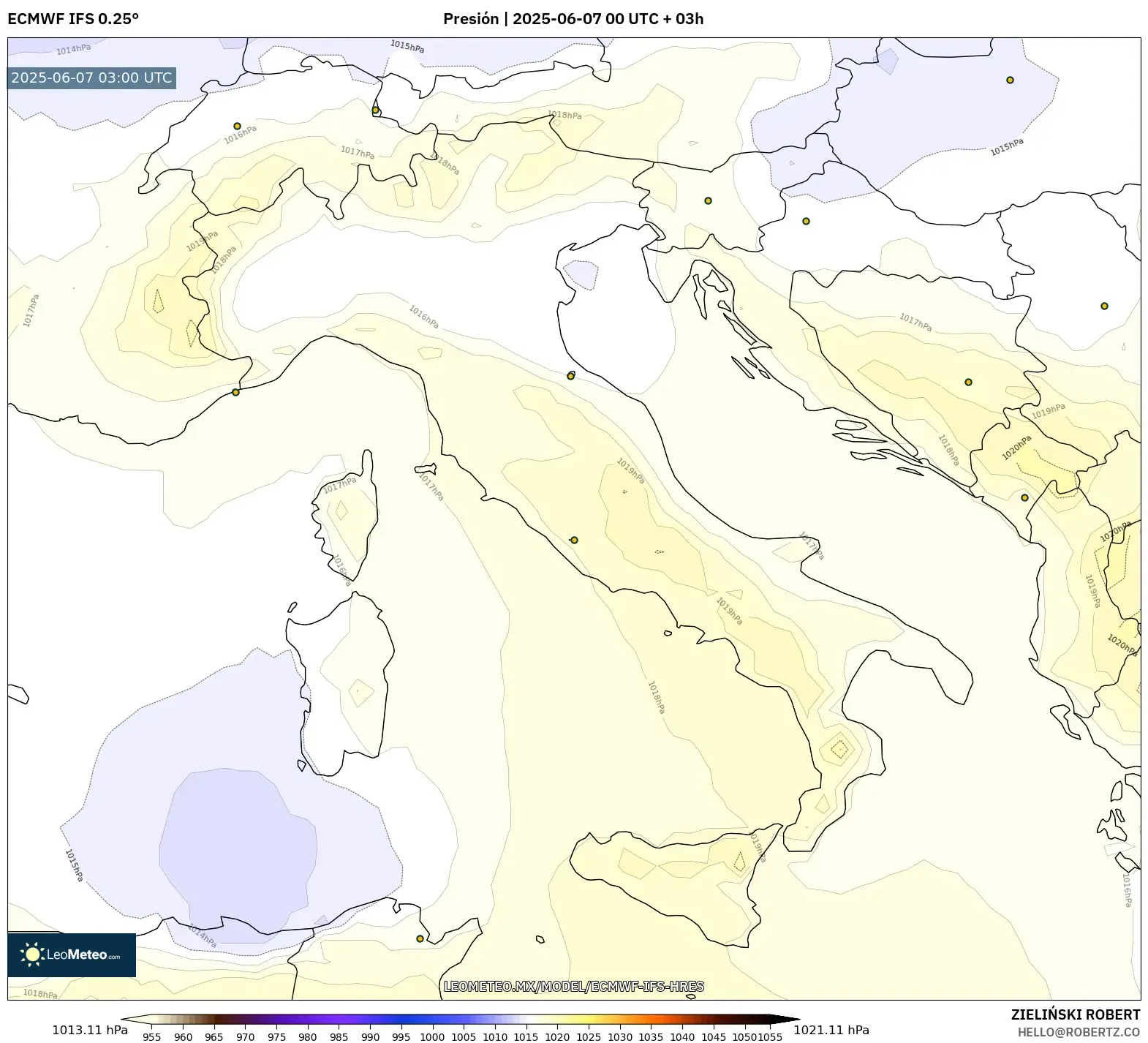 ECMWF IFS 0.25° model - Italia, Presión ECMWF IFS 0.25° model - Italia, Presión