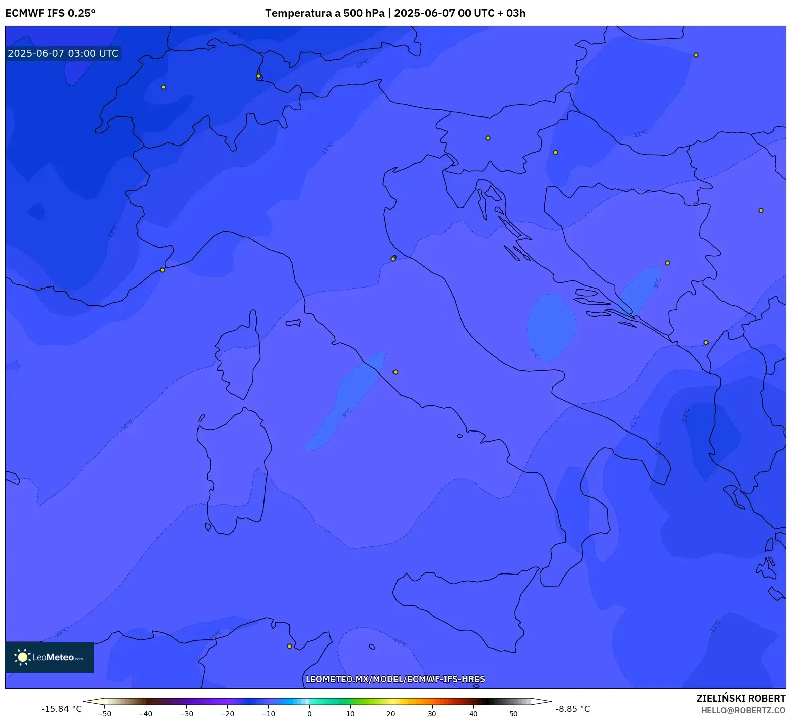 ECMWF IFS 0.25° model - Italia, Temperatura a 500 hPa ECMWF IFS 0.25° model - Italia, Temperatura a 500 hPa