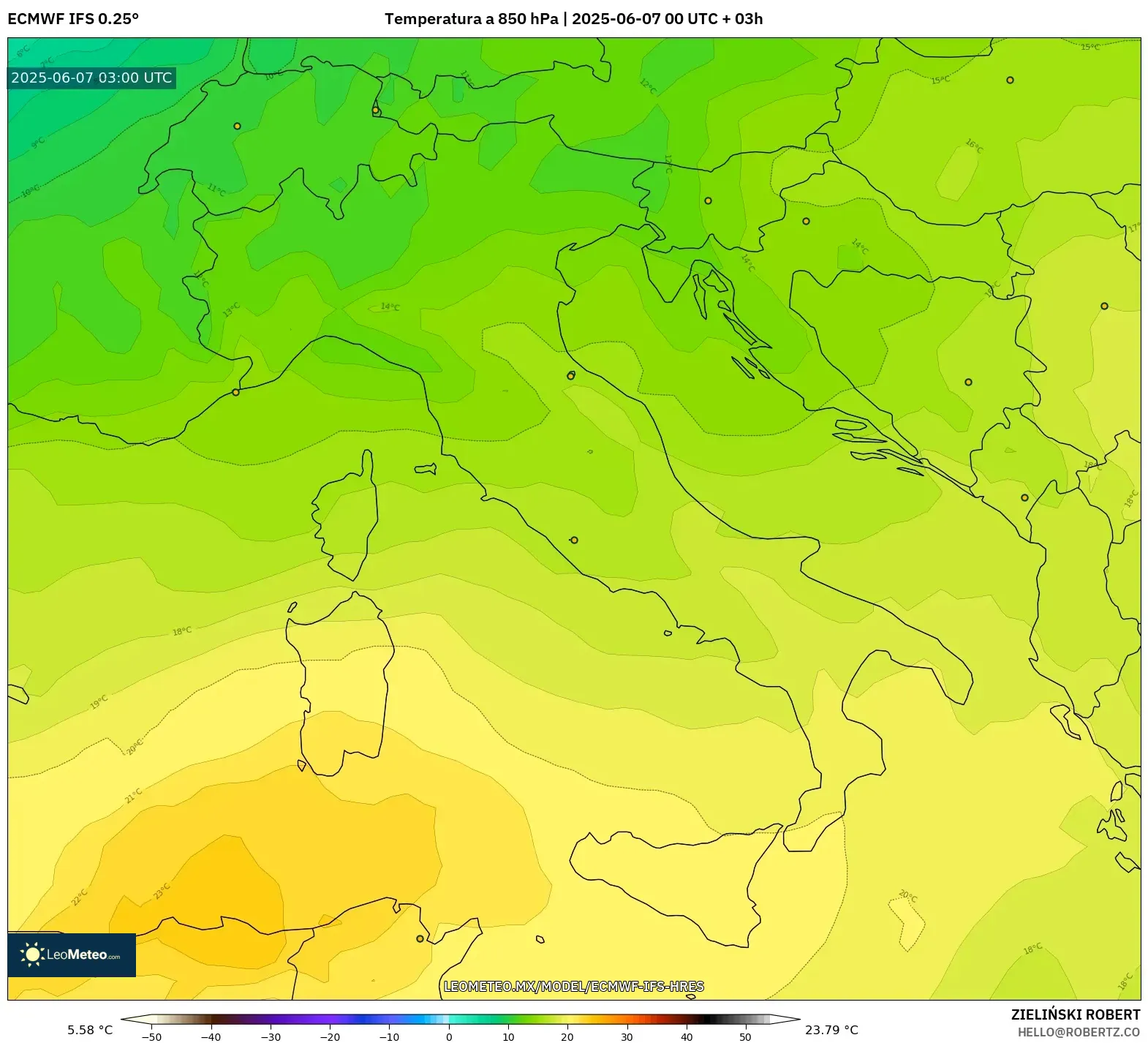 ECMWF IFS 0.25° model - Italia, Temperatura a 850 hPa ECMWF IFS 0.25° model - Italia, Temperatura a 850 hPa