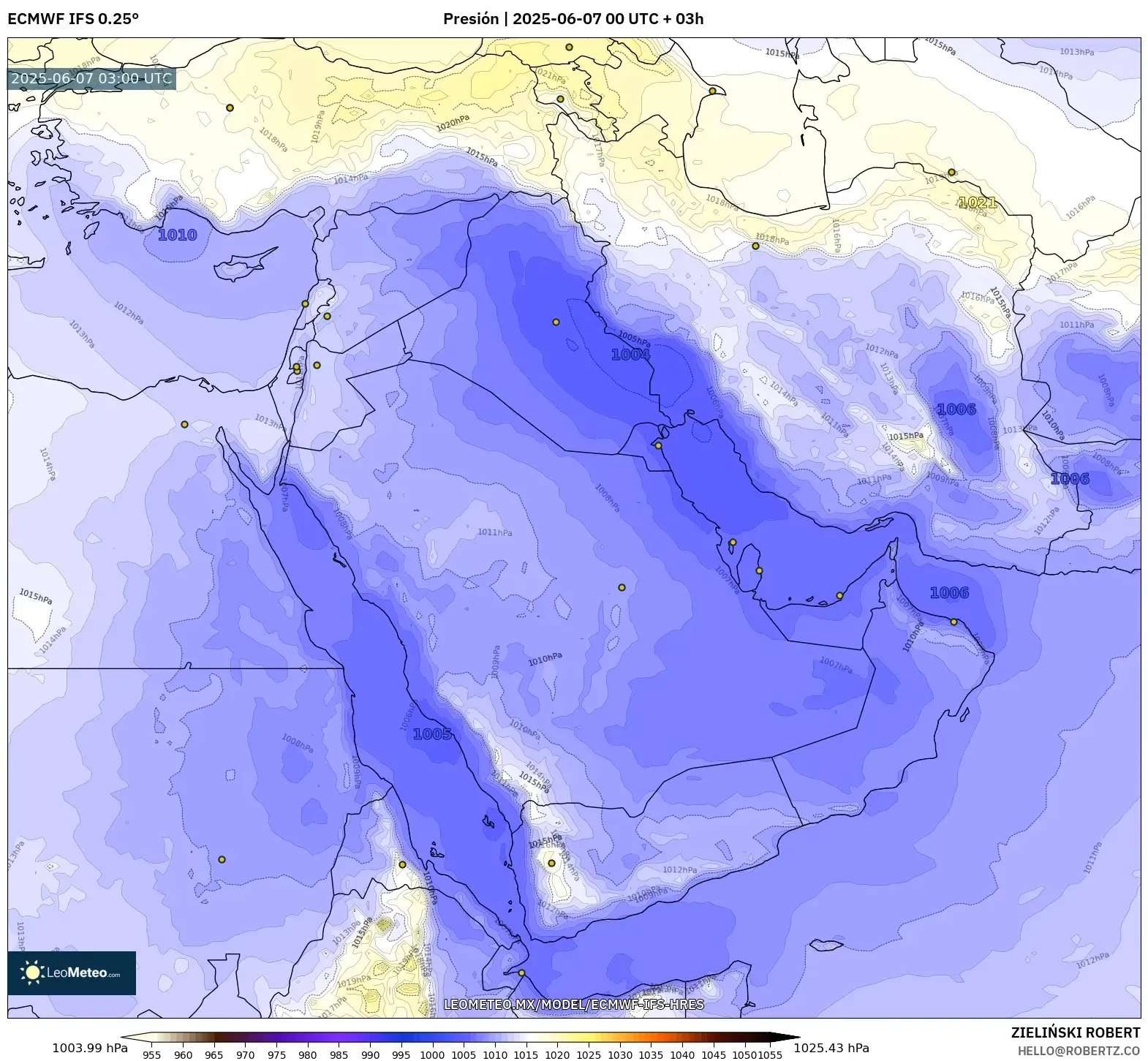ECMWF IFS 0.25° model - Oriente Medio, Presión ECMWF IFS 0.25° model - Oriente Medio, Presión