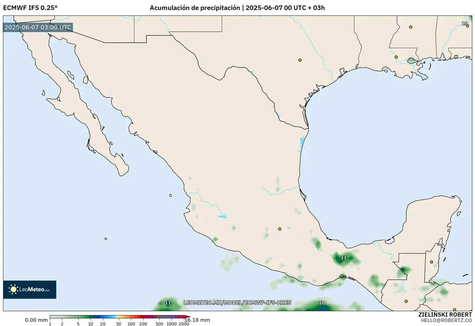 ECMWF IFS 0.25° model - México, Acumulación de precipitación ECMWF IFS 0.25° model - México, Acumulación de precipitación