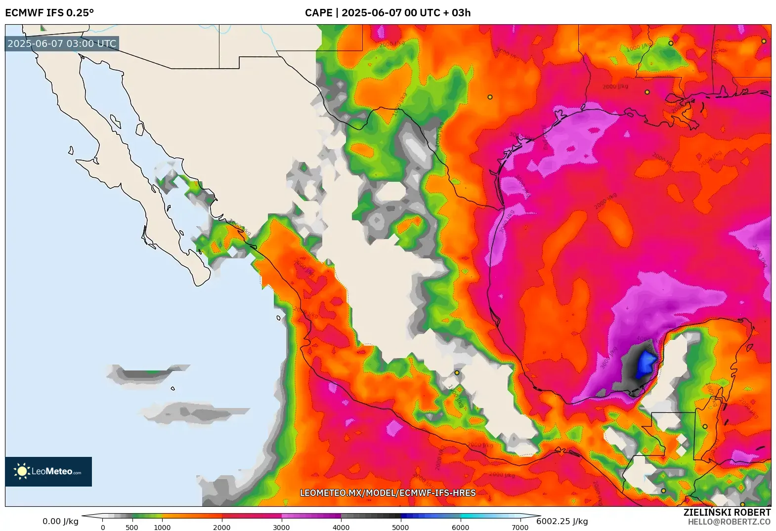 ECMWF IFS 0.25° model - México, CAPE ECMWF IFS 0.25° model - México, CAPE
