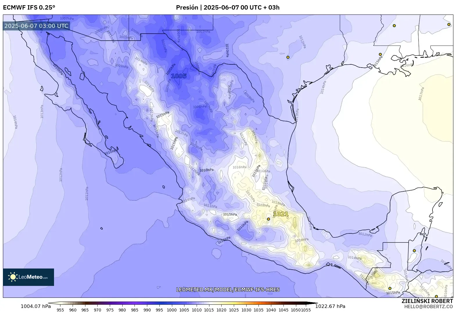 ECMWF IFS 0.25° model - México, Presión ECMWF IFS 0.25° model - México, Presión