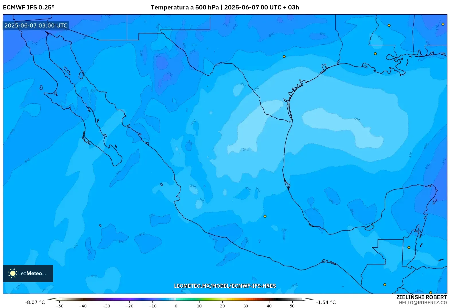 ECMWF IFS 0.25° model - México, Temperatura a 500 hPa ECMWF IFS 0.25° model - México, Temperatura a 500 hPa