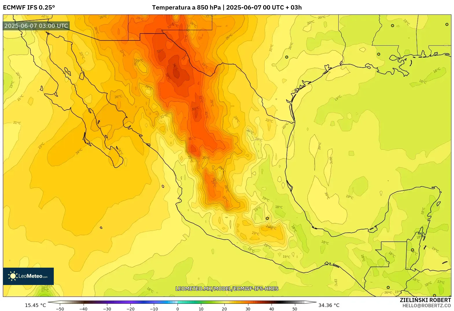 ECMWF IFS 0.25° model - México, Temperatura a 850 hPa ECMWF IFS 0.25° model - México, Temperatura a 850 hPa