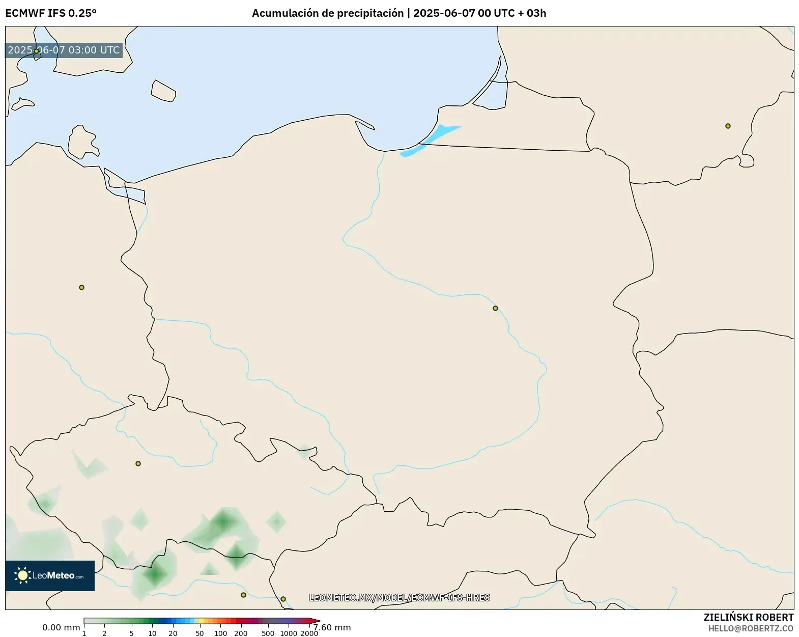 ECMWF IFS 0.25° model - Polonia, Acumulación de precipitación ECMWF IFS 0.25° model - Polonia, Acumulación de precipitación