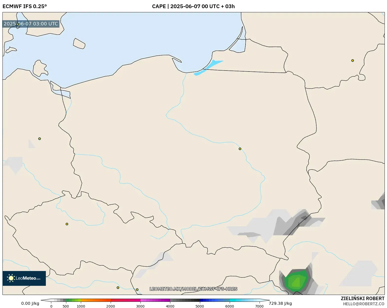 ECMWF IFS 0.25° model - Polonia, CAPE ECMWF IFS 0.25° model - Polonia, CAPE