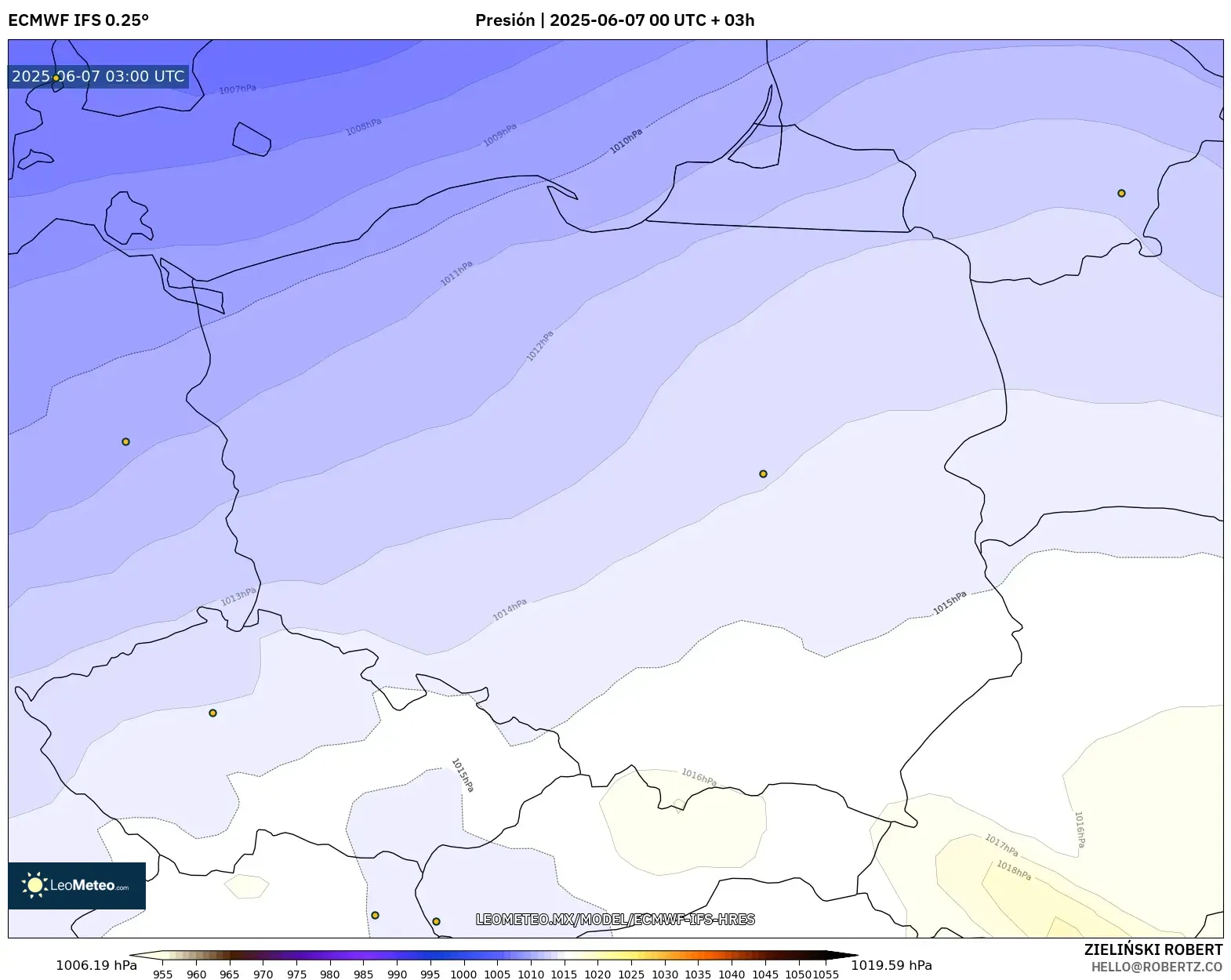 ECMWF IFS 0.25° model - Polonia, Presión ECMWF IFS 0.25° model - Polonia, Presión