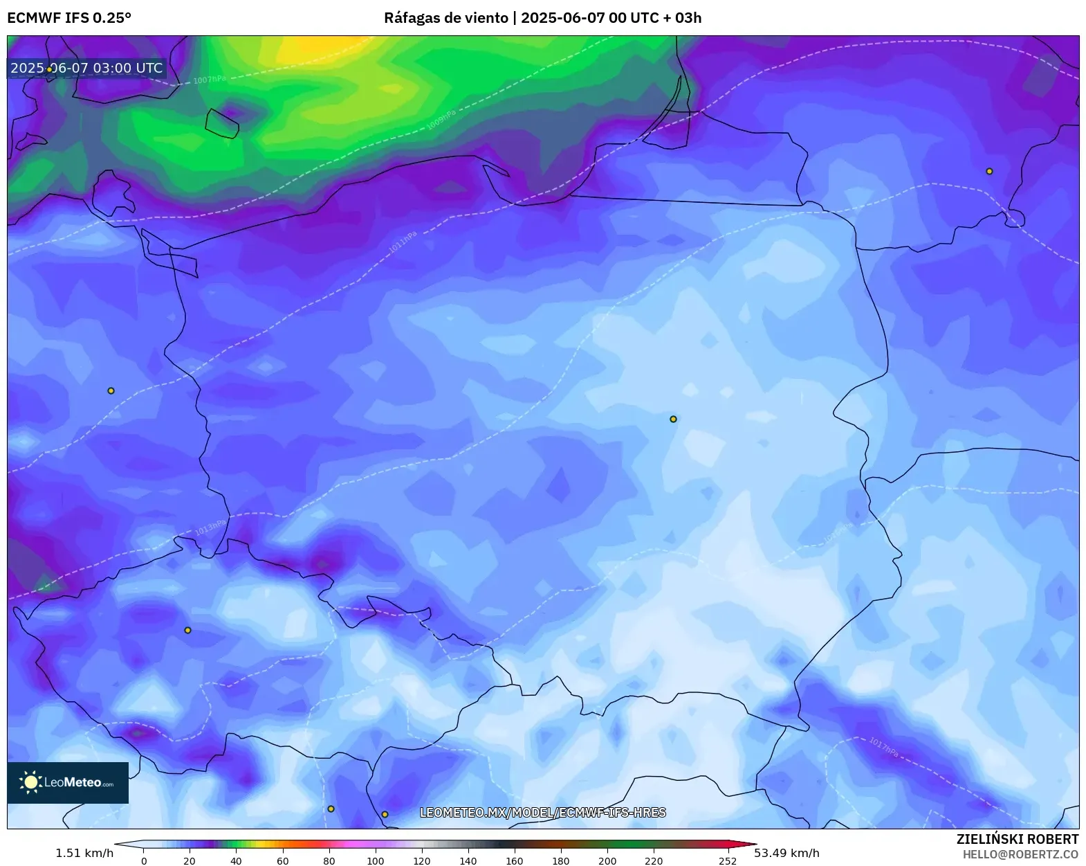 ECMWF IFS 0.25° model - Polonia, Ráfagas de viento ECMWF IFS 0.25° model - Polonia, Ráfagas de viento
