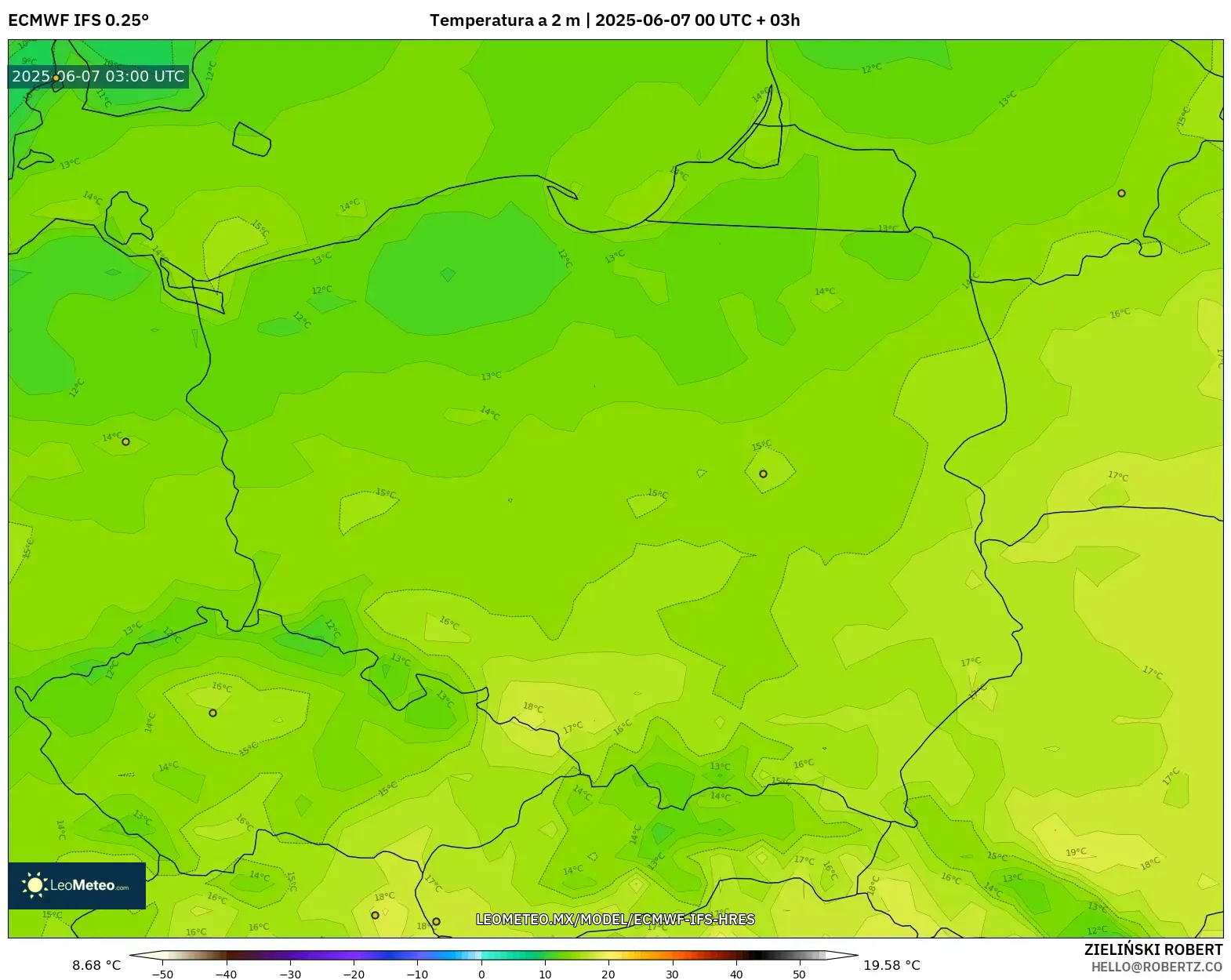 ECMWF IFS 0.25° model - Polonia, Temperatura a 2 m ECMWF IFS 0.25° model - Polonia, Temperatura a 2 m