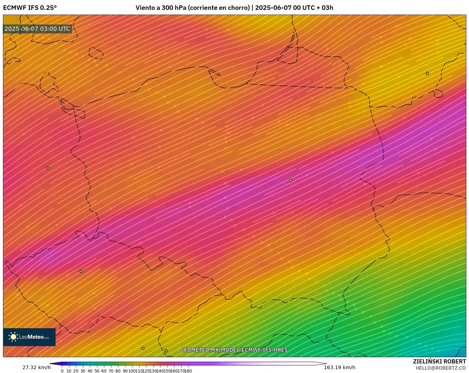 ECMWF IFS 0.25° model - Polonia, Viento a 300 hPa (corriente en chorro) ECMWF IFS 0.25° model - Polonia, Viento a 300 hPa (corriente en chorro)