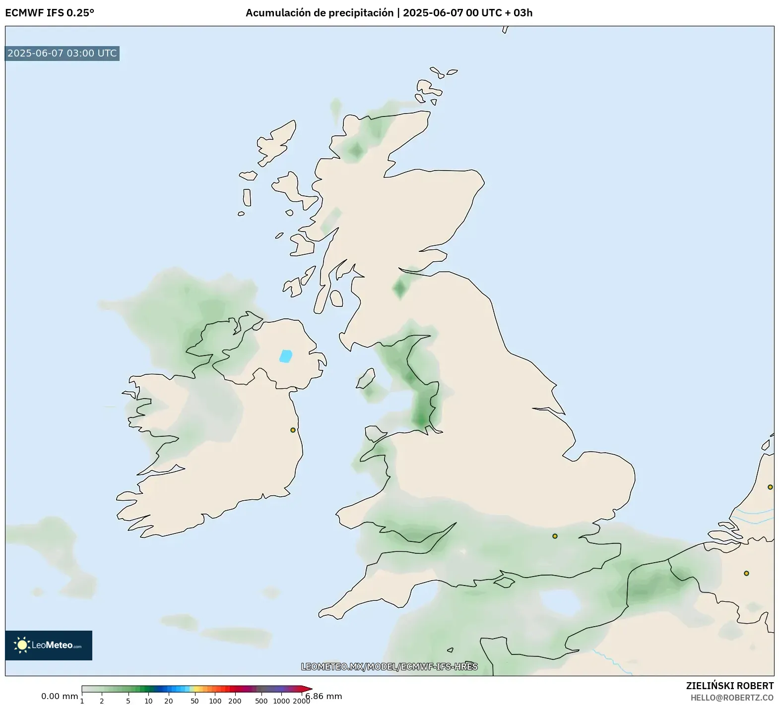 ECMWF IFS 0.25° model - Reino Unido, Acumulación de precipitación ECMWF IFS 0.25° model - Reino Unido, Acumulación de precipitación