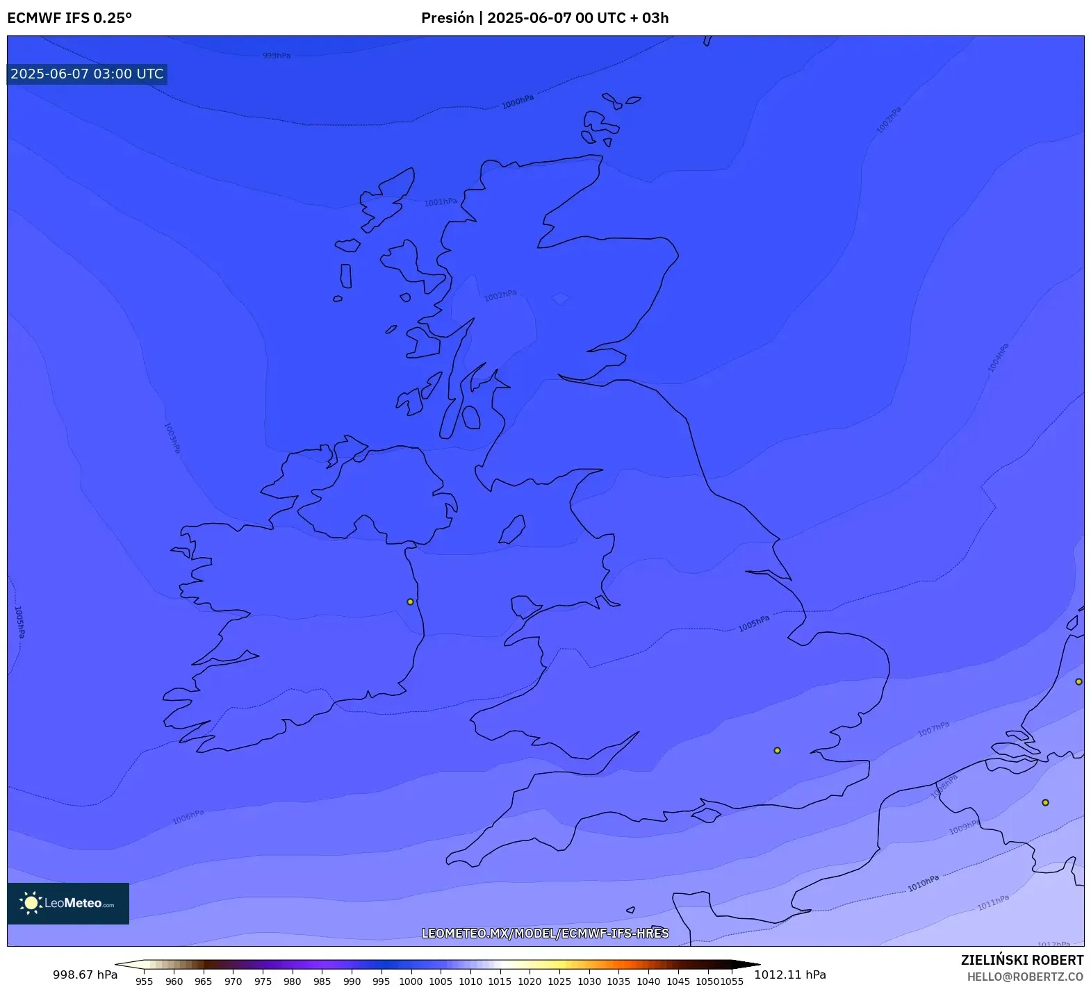 ECMWF IFS 0.25° model - Reino Unido, Presión ECMWF IFS 0.25° model - Reino Unido, Presión