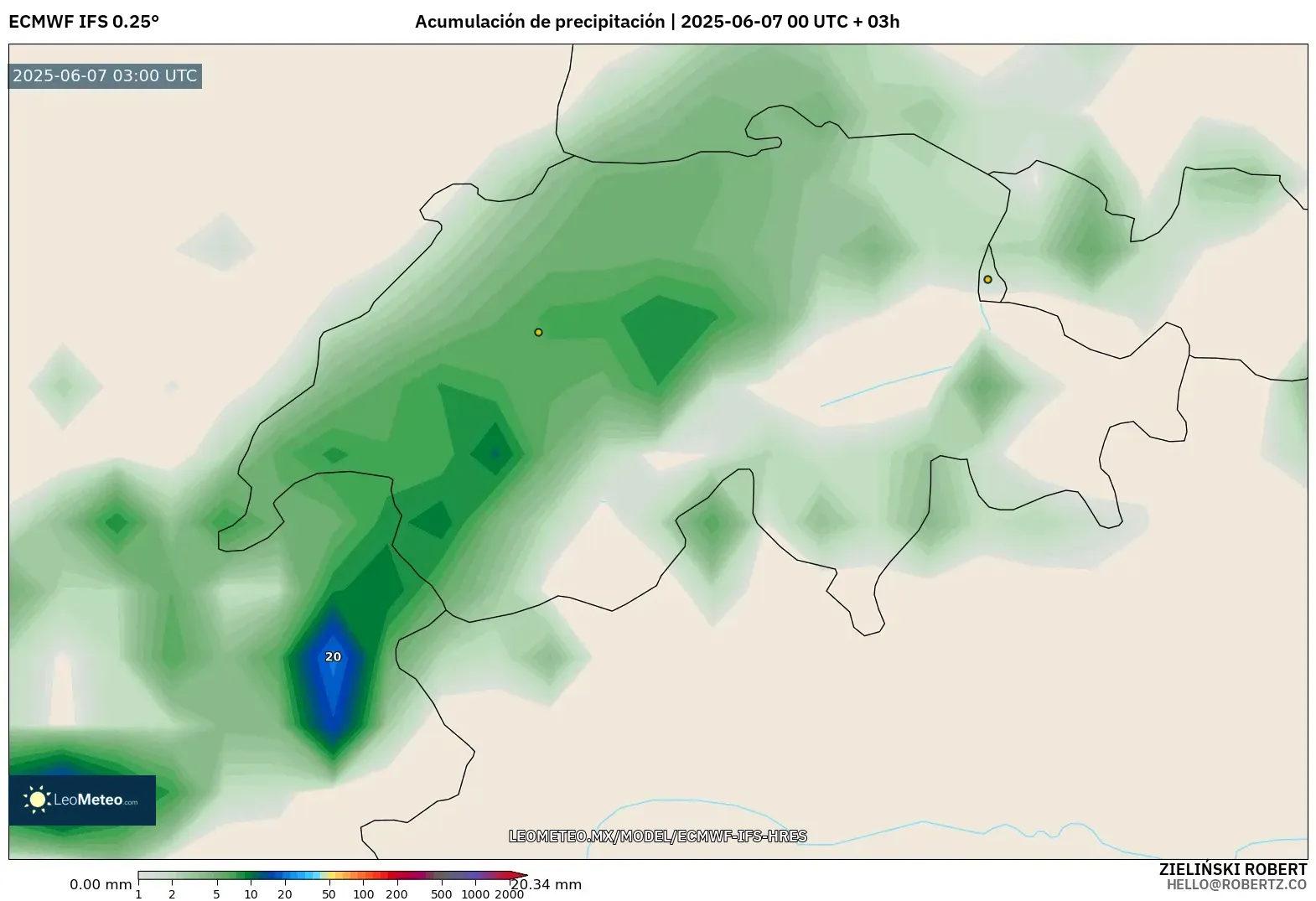 ECMWF IFS 0.25° model - Suiza, Acumulación de precipitación