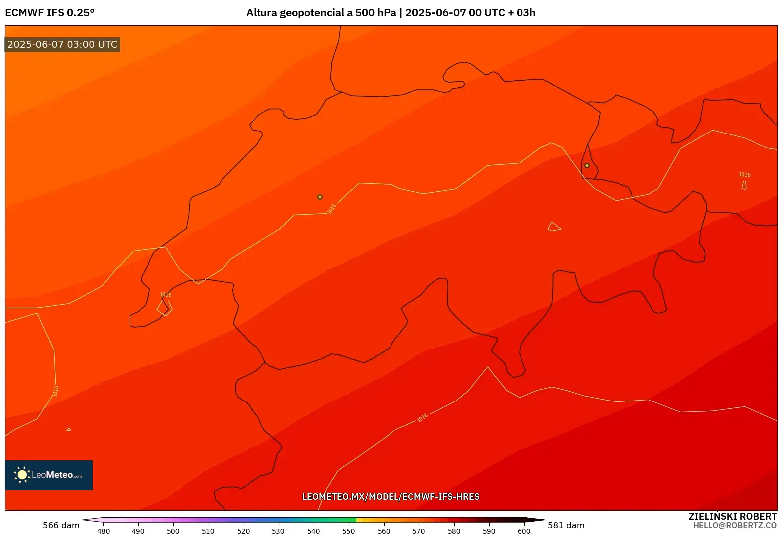 ECMWF IFS 0.25° model - Suiza, Altura geopotencial a 500 hPa ECMWF IFS 0.25° model - Suiza, Altura geopotencial a 500 hPa