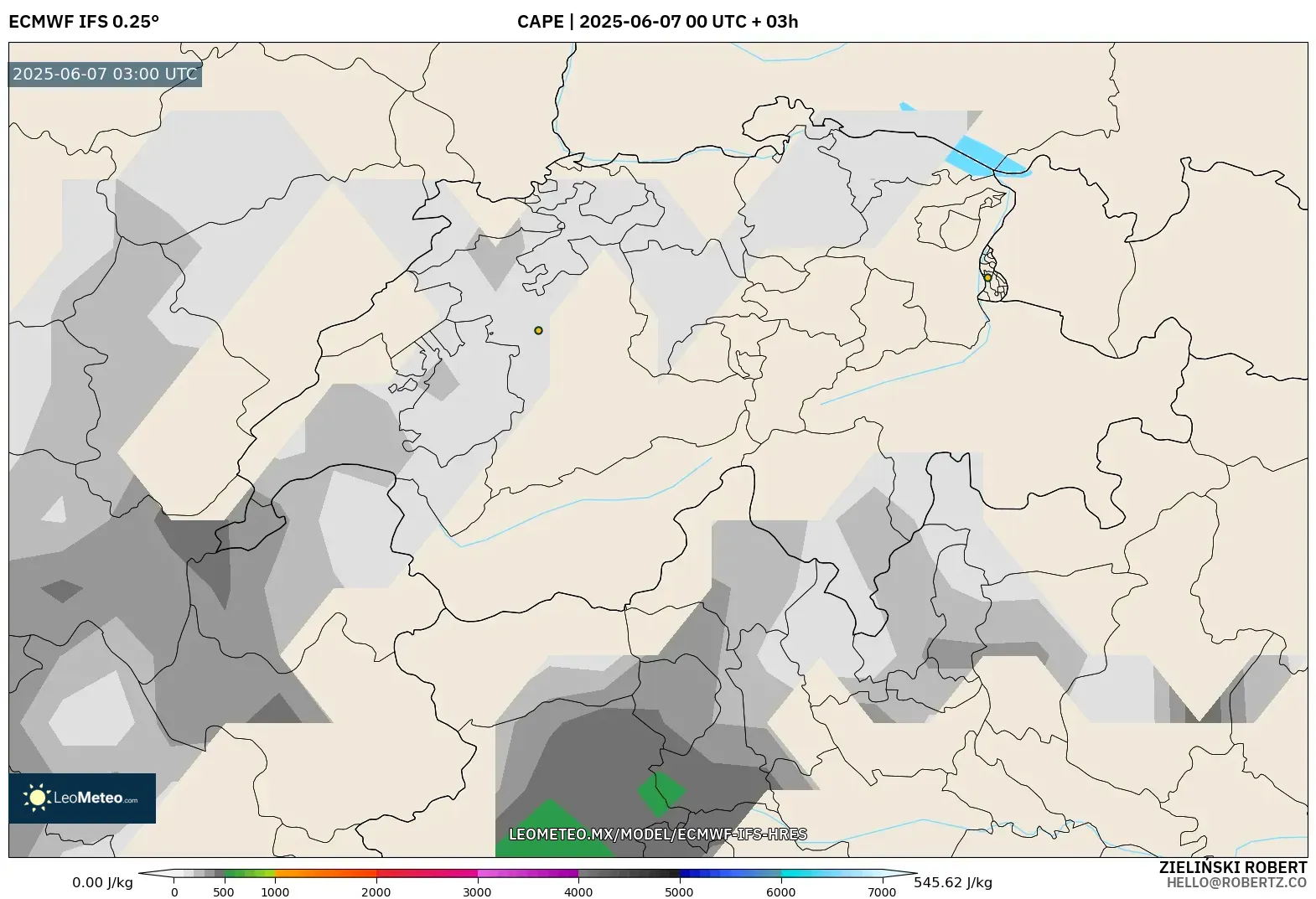 ECMWF IFS 0.25° model - Suiza, CAPE