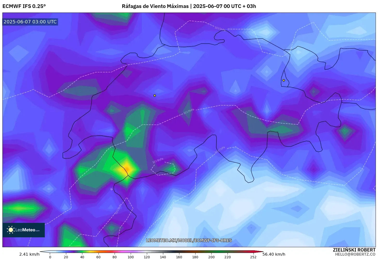 ECMWF IFS 0.25° model - Suiza, Ráfagas de Viento Máximas ECMWF IFS 0.25° model - Suiza, Ráfagas de Viento Máximas
