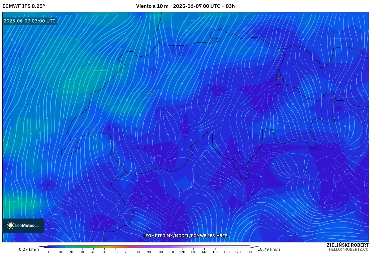 ECMWF IFS 0.25° model - Suiza, Viento a 10 m ECMWF IFS 0.25° model - Suiza, Viento a 10 m