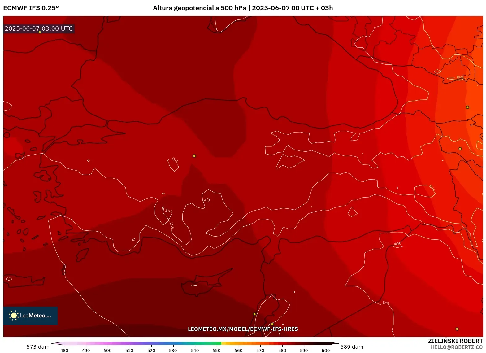 ECMWF IFS 0.25° model - Turquía, Altura geopotencial a 500 hPa ECMWF IFS 0.25° model - Turquía, Altura geopotencial a 500 hPa
