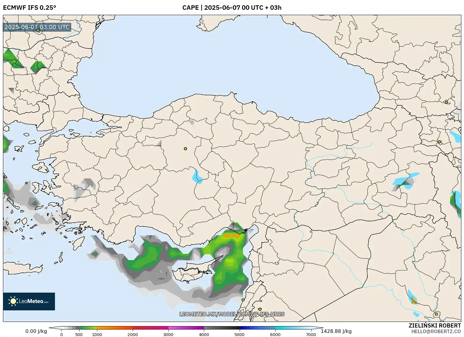 ECMWF IFS 0.25° model - Turquía, CAPE ECMWF IFS 0.25° model - Turquía, CAPE