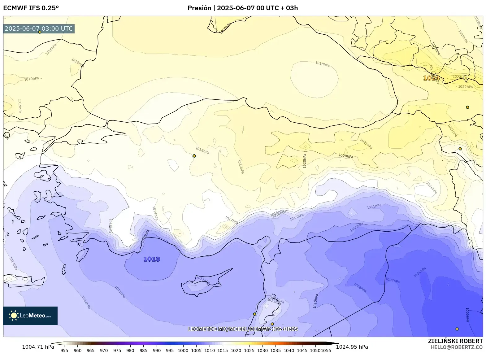 ECMWF IFS 0.25° model - Turquía, Presión