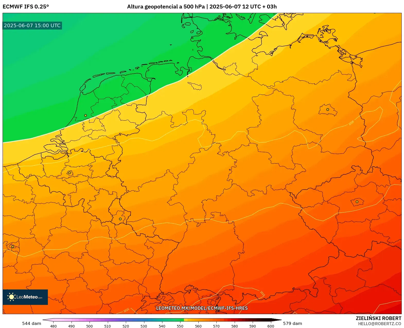 ECMWF IFS 0.25° model - Alemania, Altura geopotencial a 500 hPa ECMWF IFS 0.25° model - Alemania, Altura geopotencial a 500 hPa
