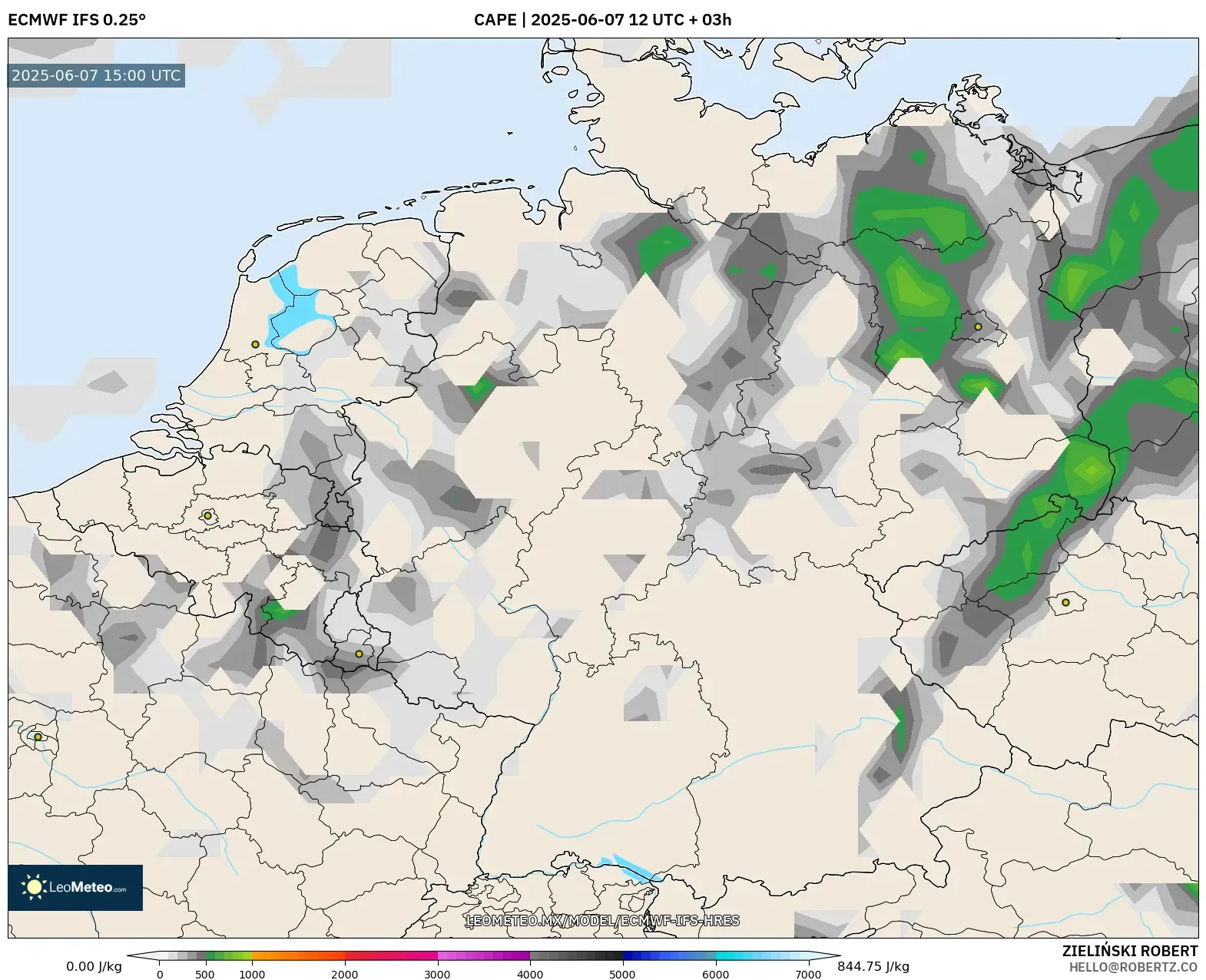 ECMWF IFS 0.25° model - Alemania, CAPE ECMWF IFS 0.25° model - Alemania, CAPE