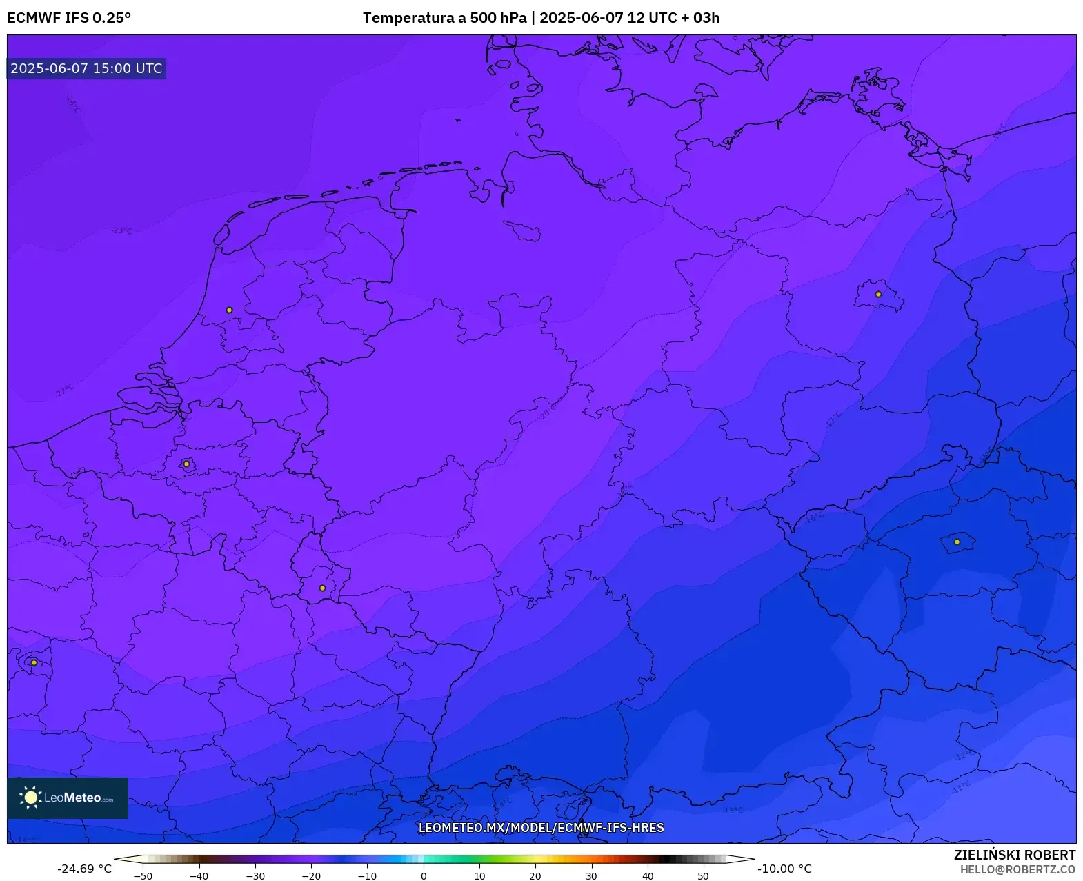 ECMWF IFS 0.25° model - Alemania, Temperatura a 500 hPa ECMWF IFS 0.25° model - Alemania, Temperatura a 500 hPa