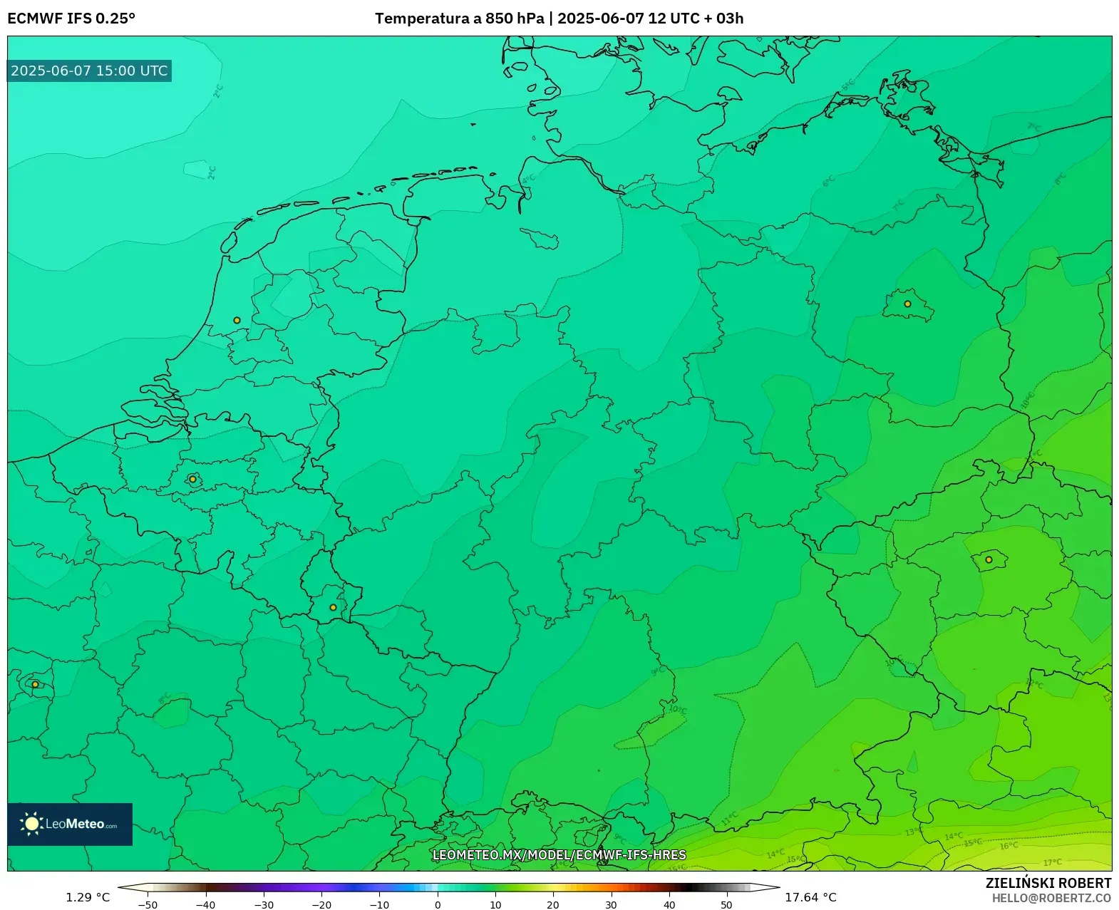 ECMWF IFS 0.25° model - Alemania, Temperatura a 850 hPa ECMWF IFS 0.25° model - Alemania, Temperatura a 850 hPa