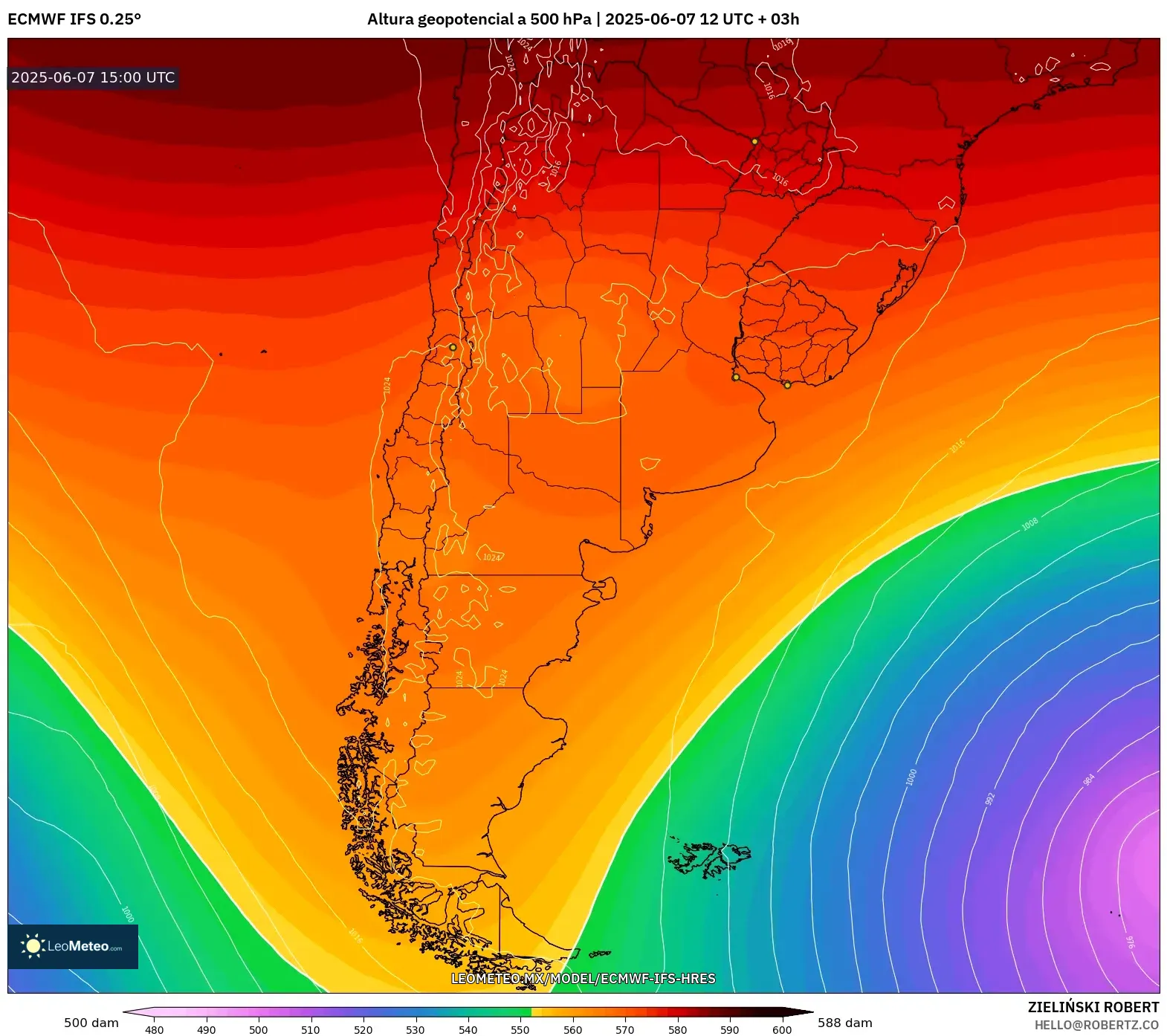 ECMWF IFS 0.25° model - Argentina, Altura geopotencial a 500 hPa ECMWF IFS 0.25° model - Argentina, Altura geopotencial a 500 hPa