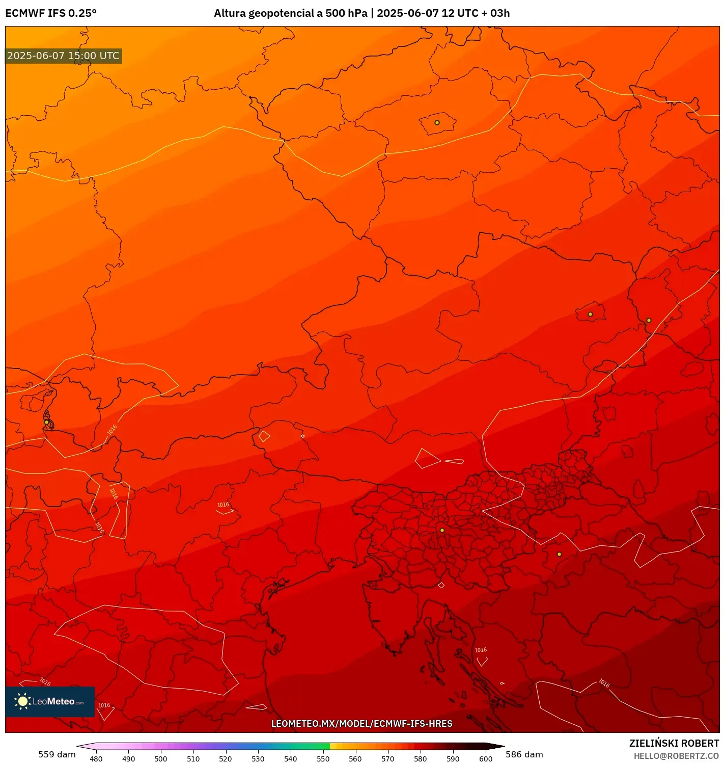 ECMWF IFS 0.25° model - Austria, Altura geopotencial a 500 hPa ECMWF IFS 0.25° model - Austria, Altura geopotencial a 500 hPa