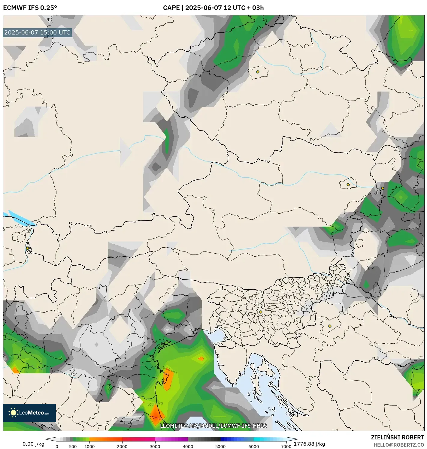 ECMWF IFS 0.25° model - Austria, CAPE