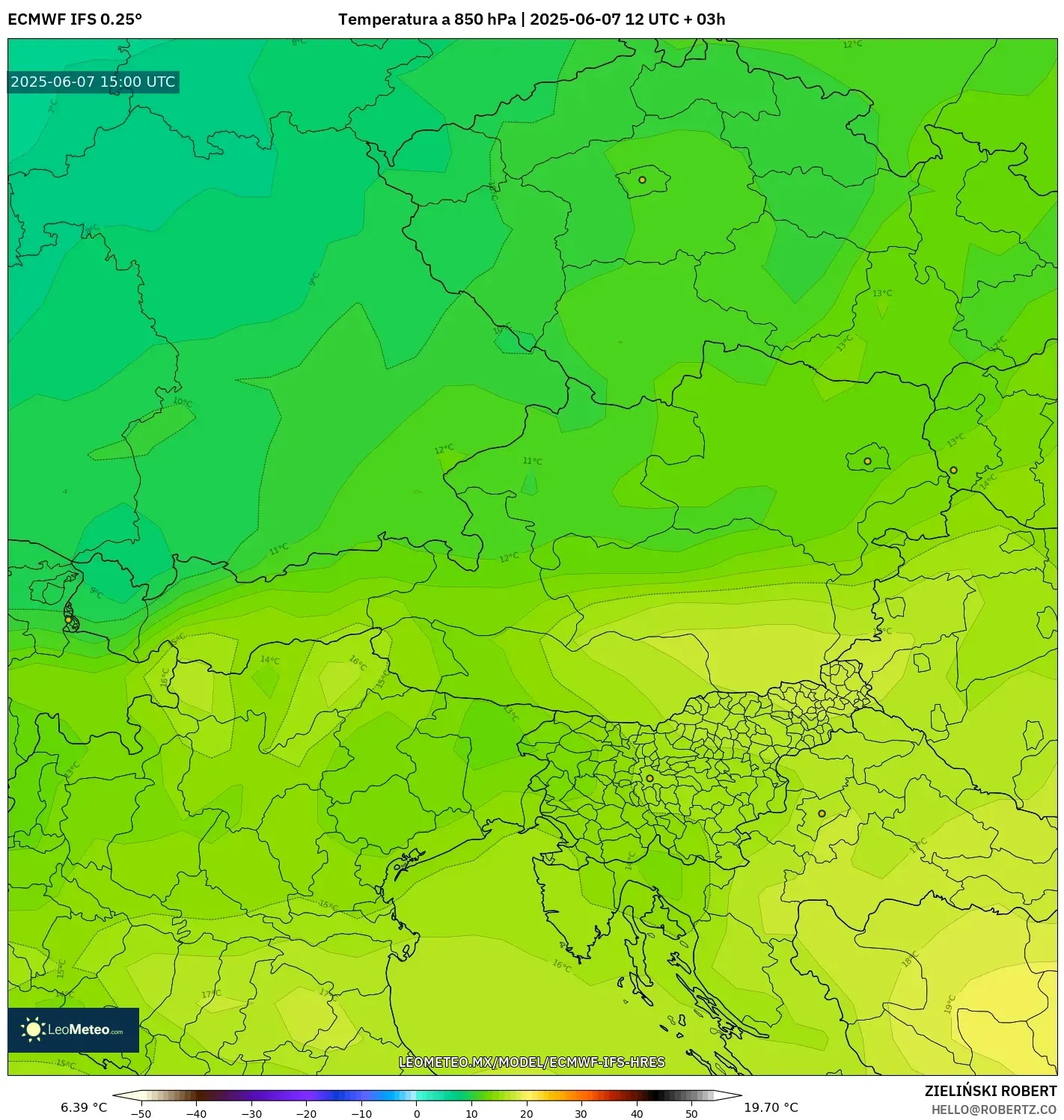 ECMWF IFS 0.25° model - Austria, Temperatura a 850 hPa ECMWF IFS 0.25° model - Austria, Temperatura a 850 hPa