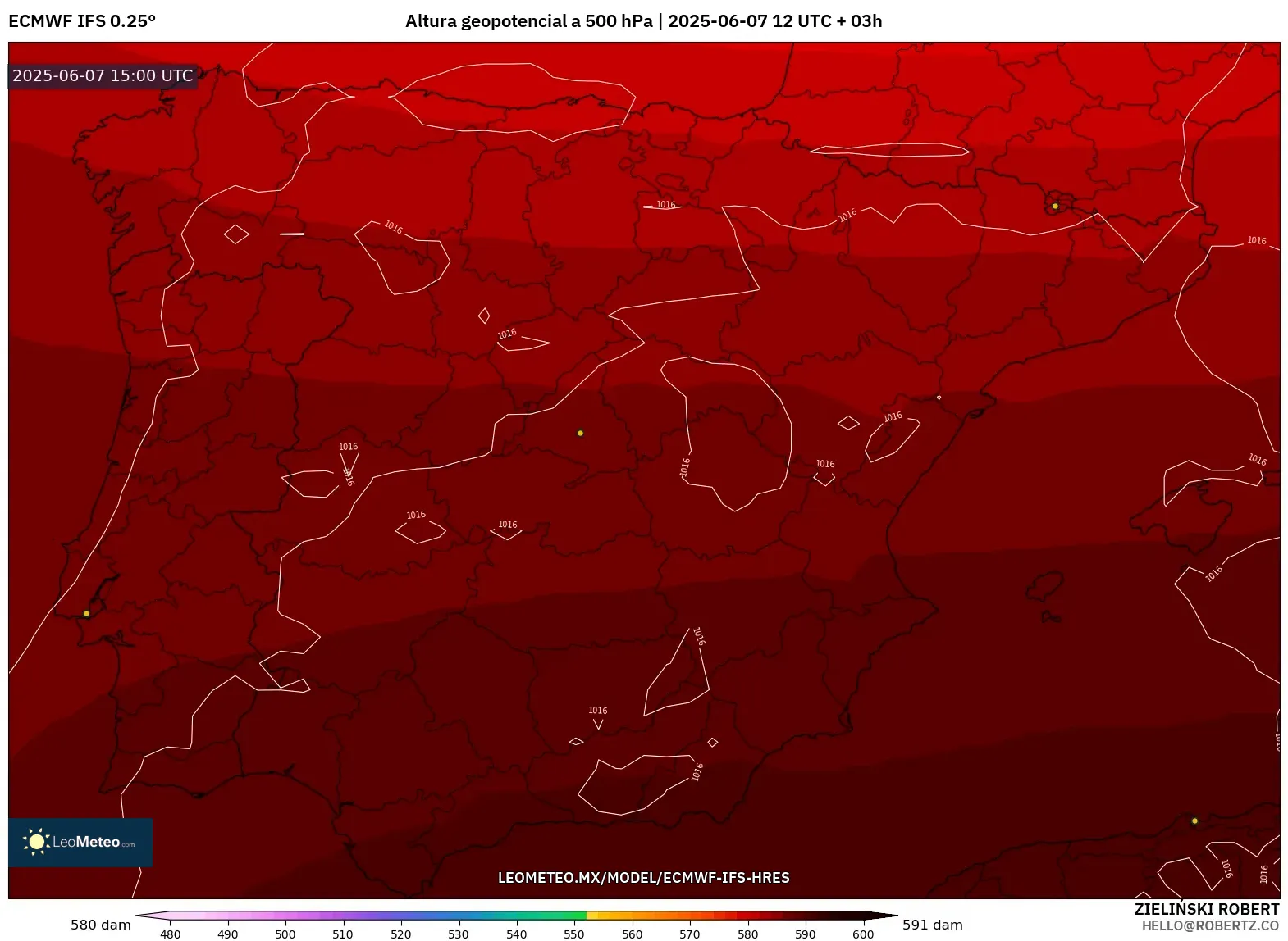 ECMWF IFS 0.25° model - España, Altura geopotencial a 500 hPa ECMWF IFS 0.25° model - España, Altura geopotencial a 500 hPa