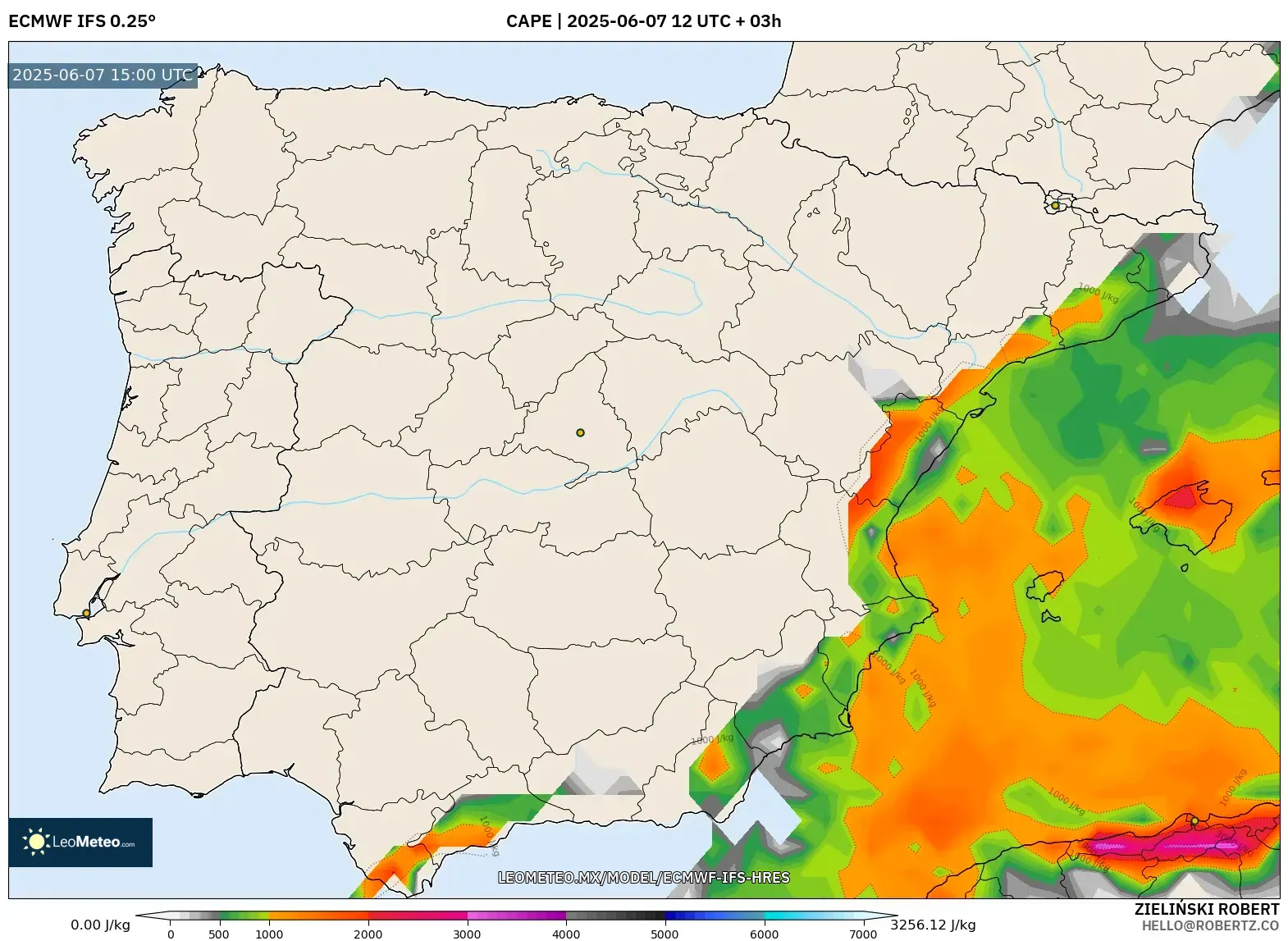 ECMWF IFS 0.25° model - España, CAPE