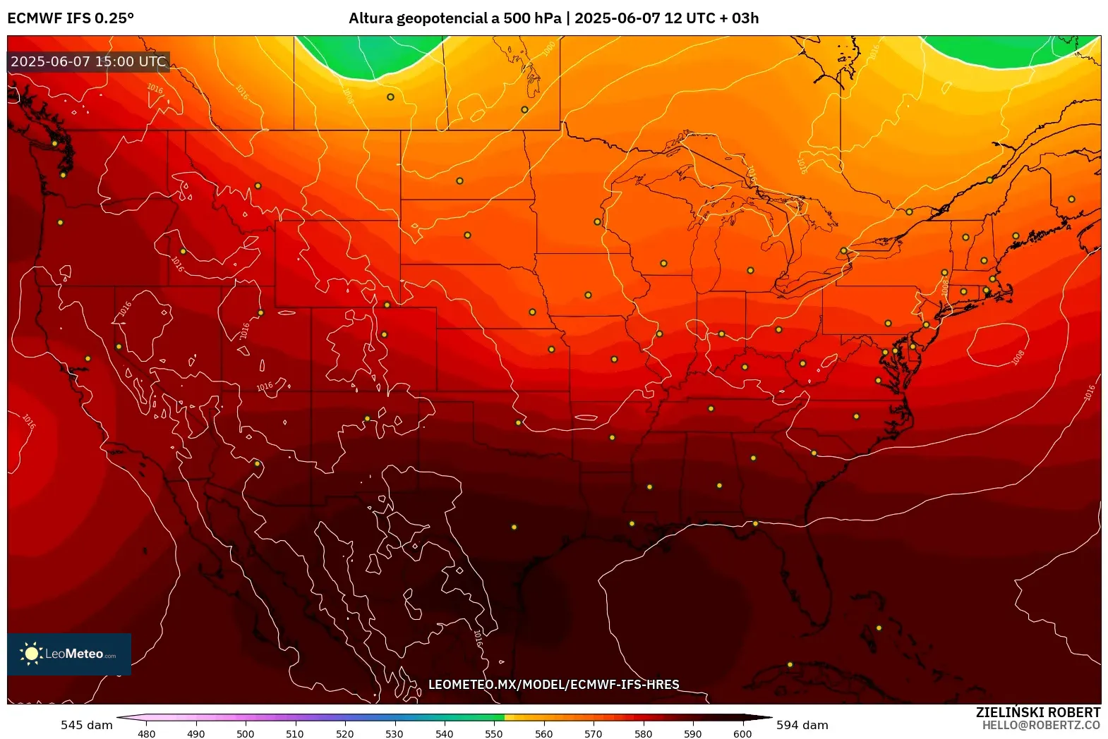 ECMWF IFS 0.25° model - Estados Unidos, Altura geopotencial a 500 hPa ECMWF IFS 0.25° model - Estados Unidos, Altura geopotencial a 500 hPa