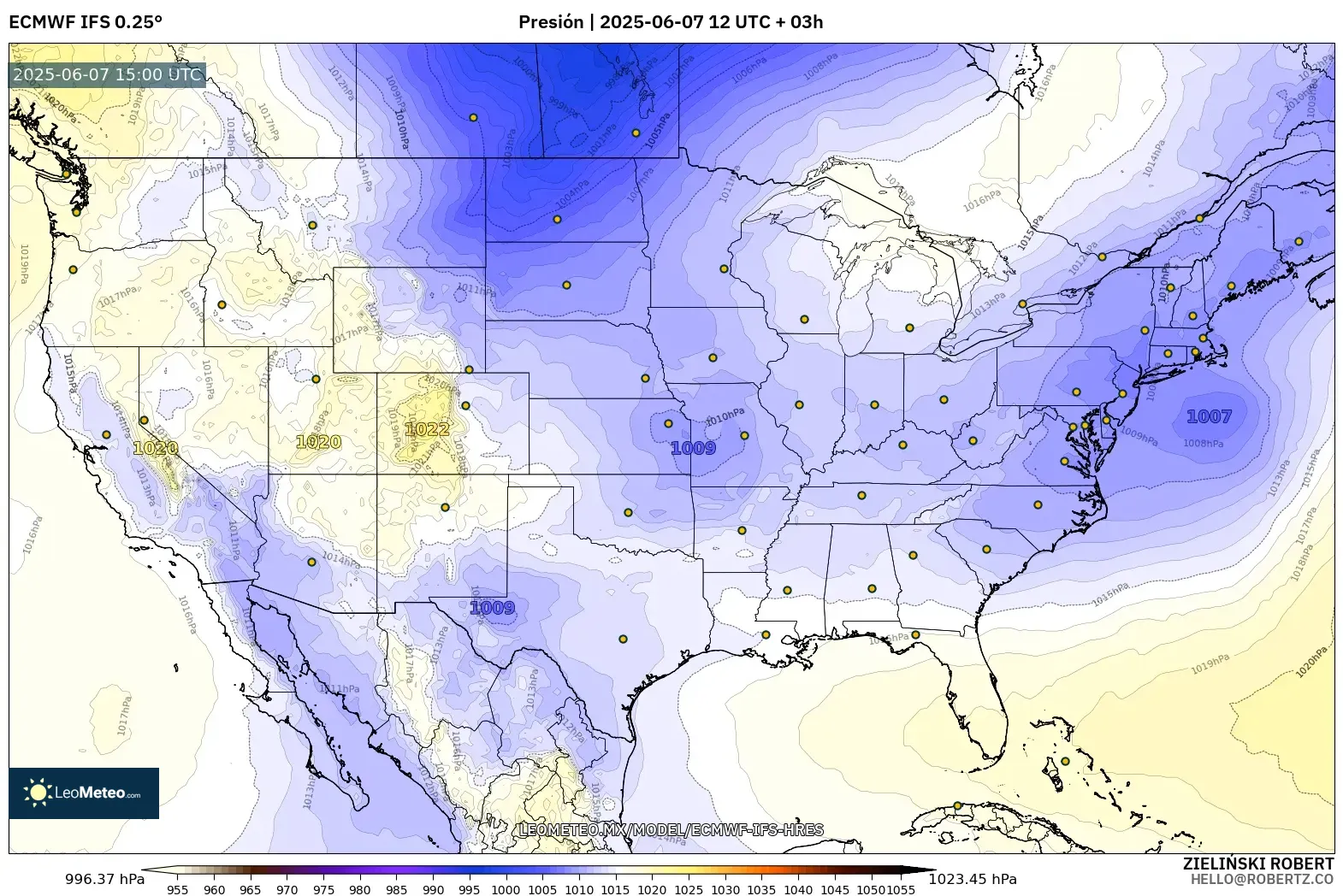 ECMWF IFS 0.25° model - Estados Unidos, Presión