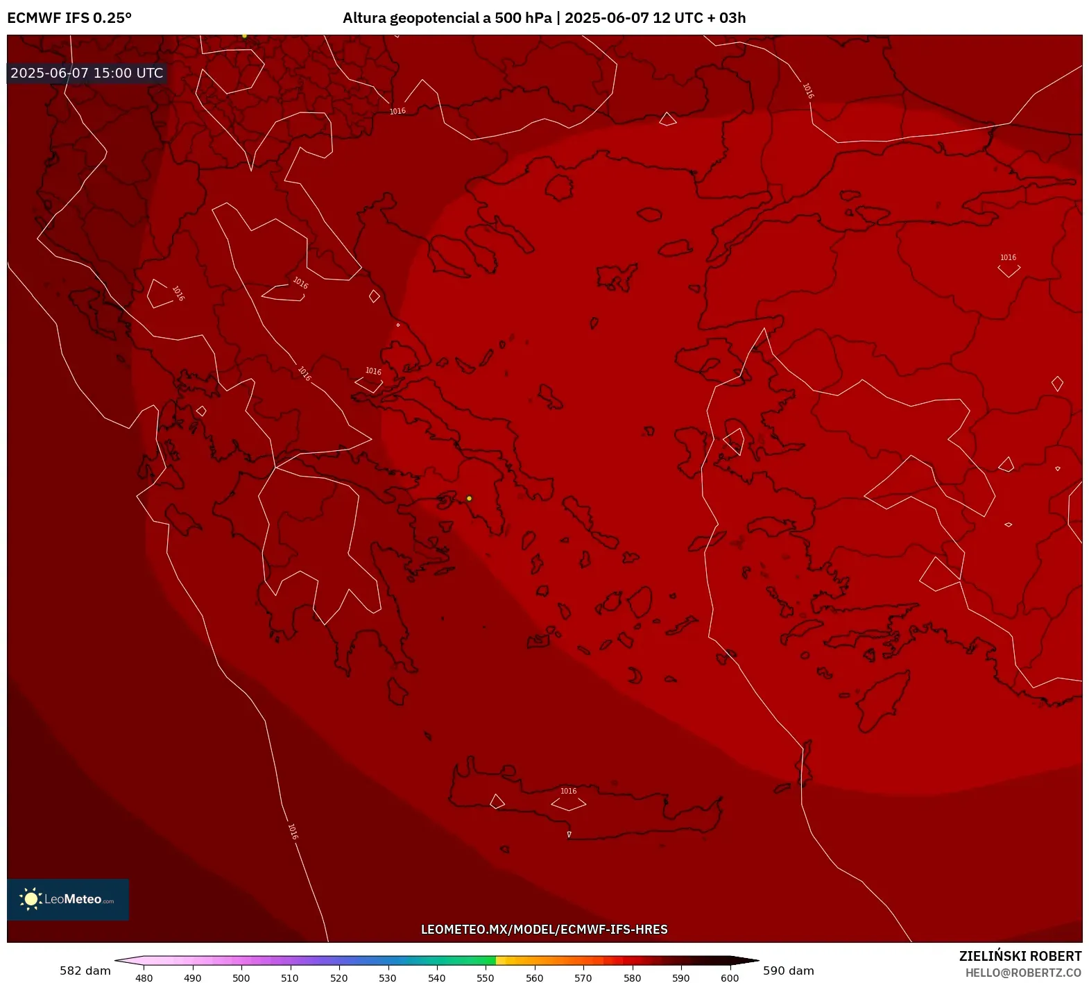 ECMWF IFS 0.25° model - Grecia, Altura geopotencial a 500 hPa