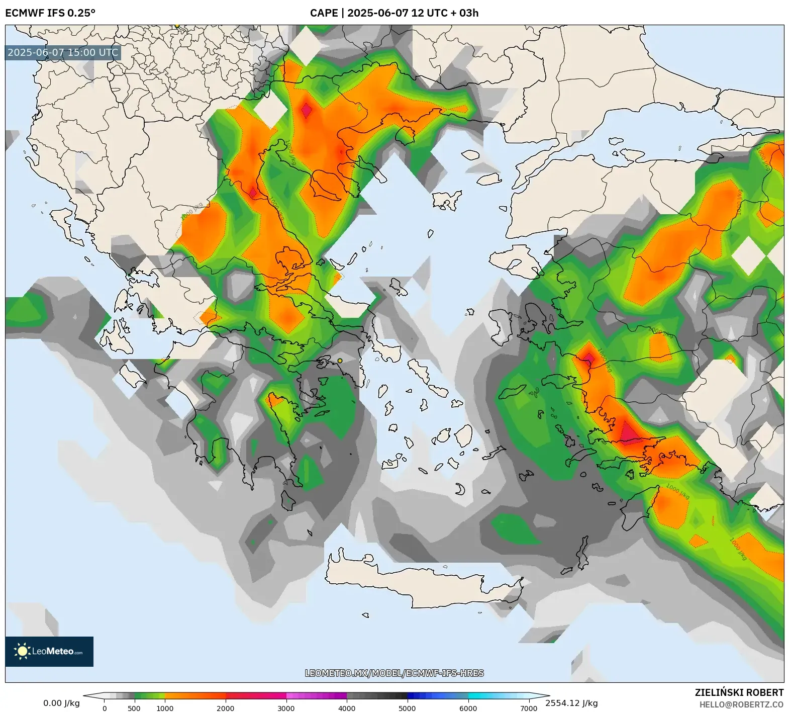 ECMWF IFS 0.25° model - Grecia, CAPE