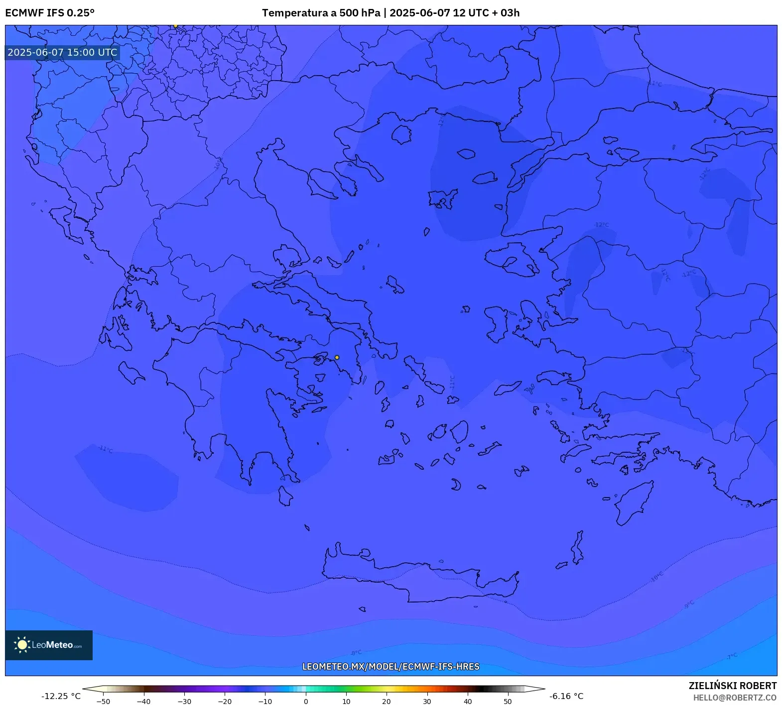 ECMWF IFS 0.25° model - Grecia, Temperatura a 500 hPa ECMWF IFS 0.25° model - Grecia, Temperatura a 500 hPa