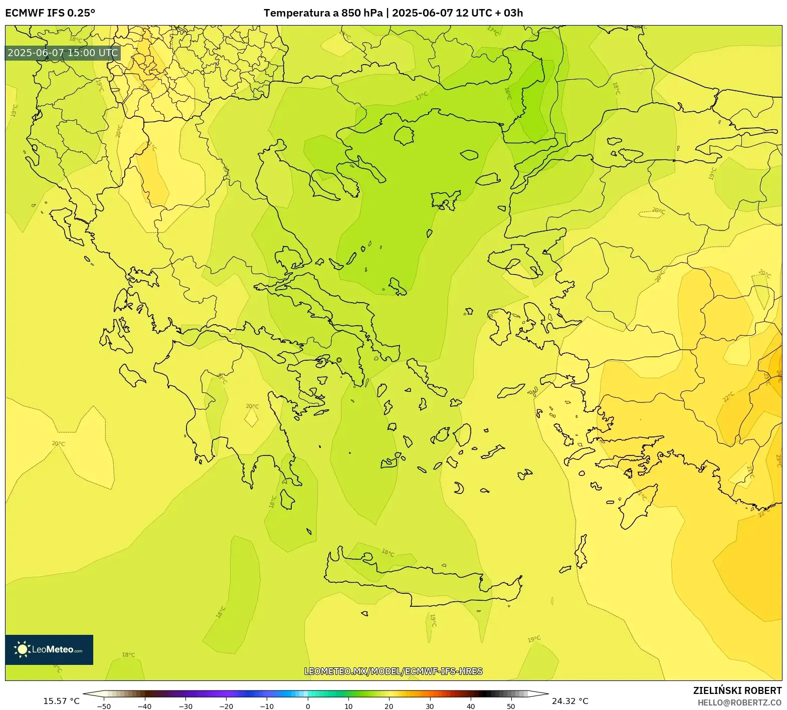 ECMWF IFS 0.25° model - Grecia, Temperatura a 850 hPa ECMWF IFS 0.25° model - Grecia, Temperatura a 850 hPa