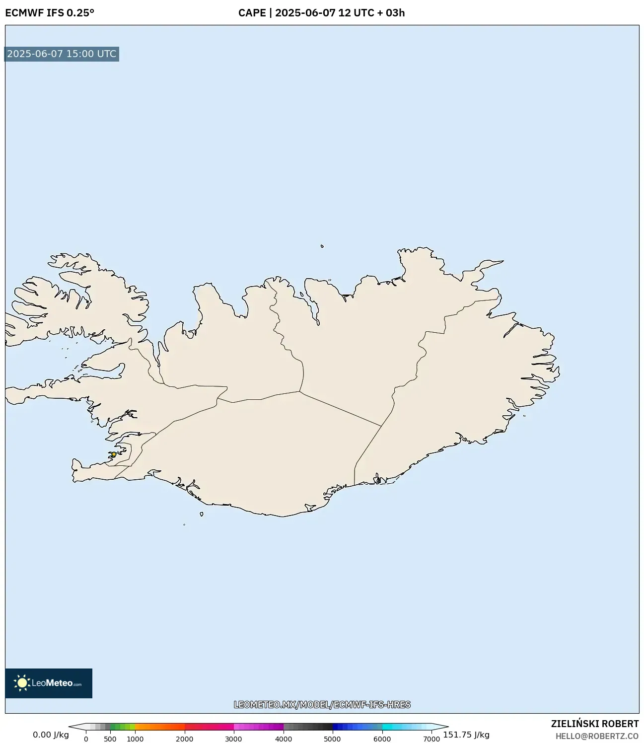 ECMWF IFS 0.25° model - Islandia, CAPE ECMWF IFS 0.25° model - Islandia, CAPE