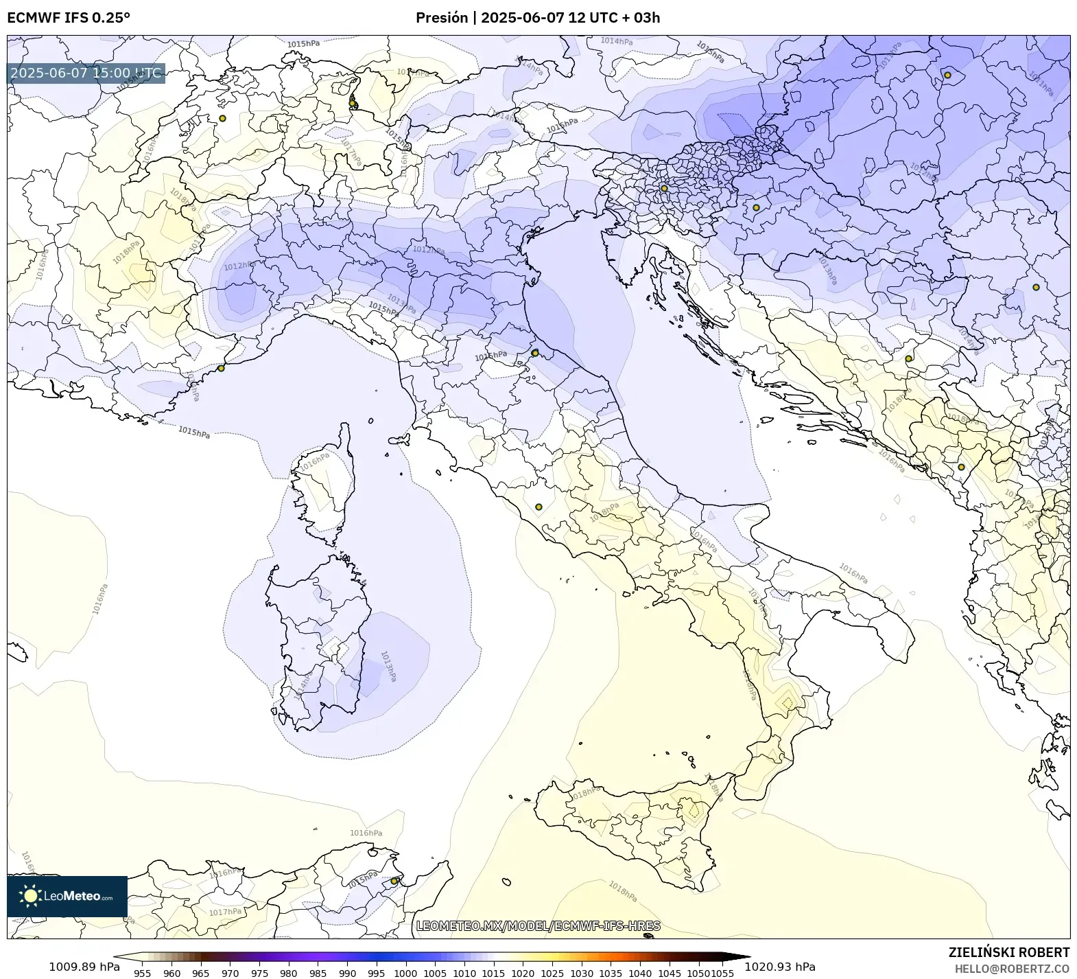 ECMWF IFS 0.25° model - Italia, Presión